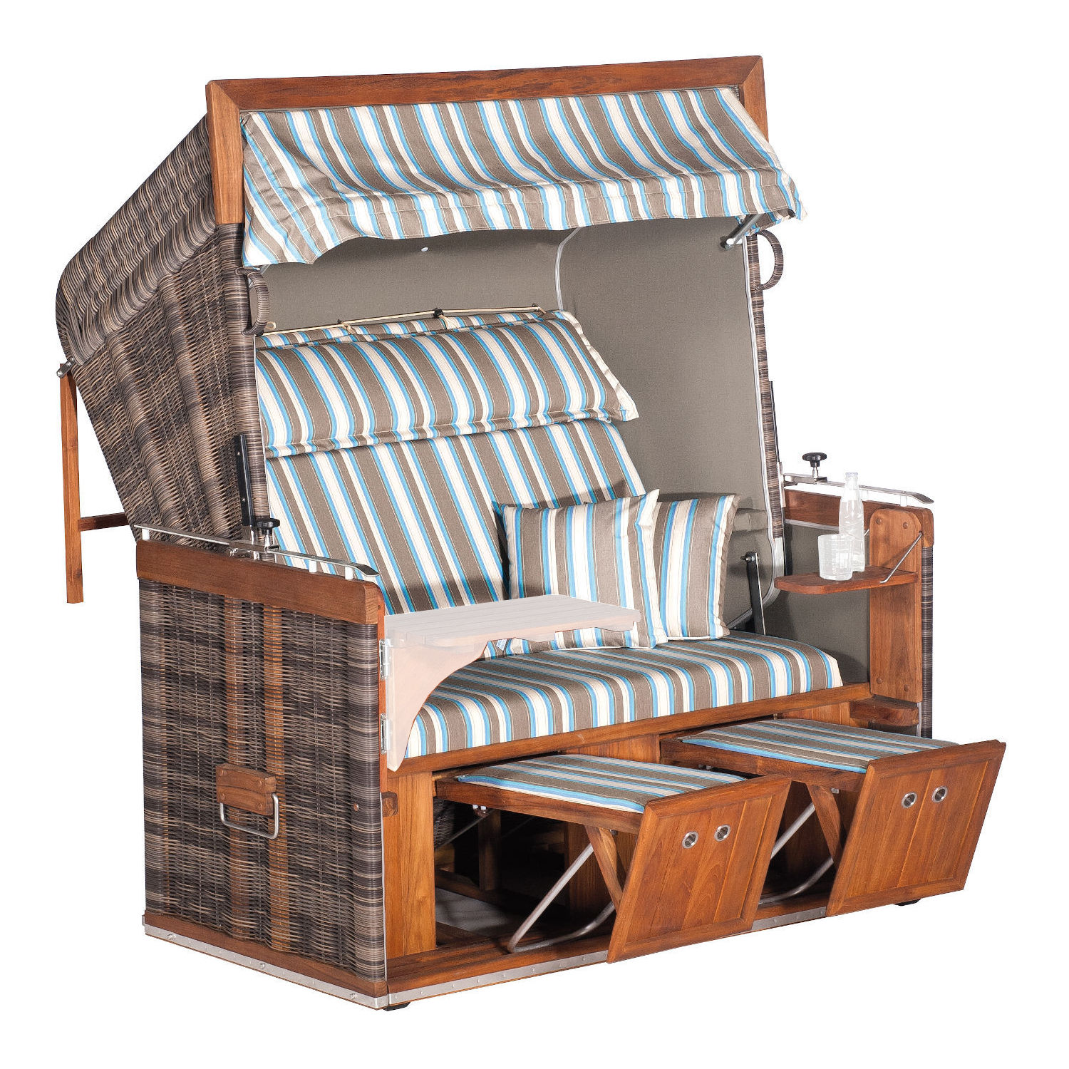 Sonnenpartner Präsident Teak 2-Sitzer Strandkorb XL Liegemodell cappuccino/taupe