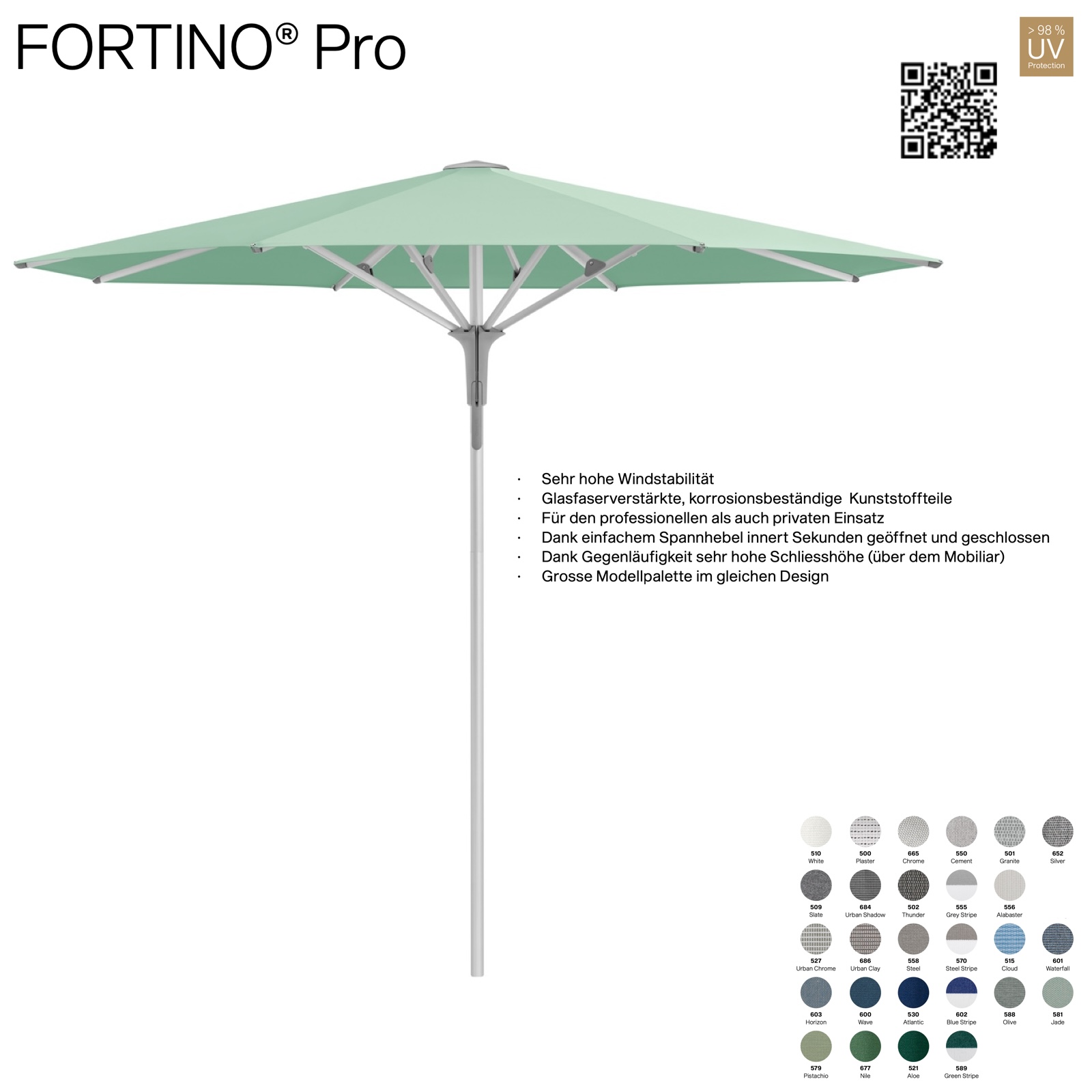 GLATZ Sonnenschirm FORTINO® Pro rund ø 250 cm 100 % Polyacryl in 27 Farbvarianten