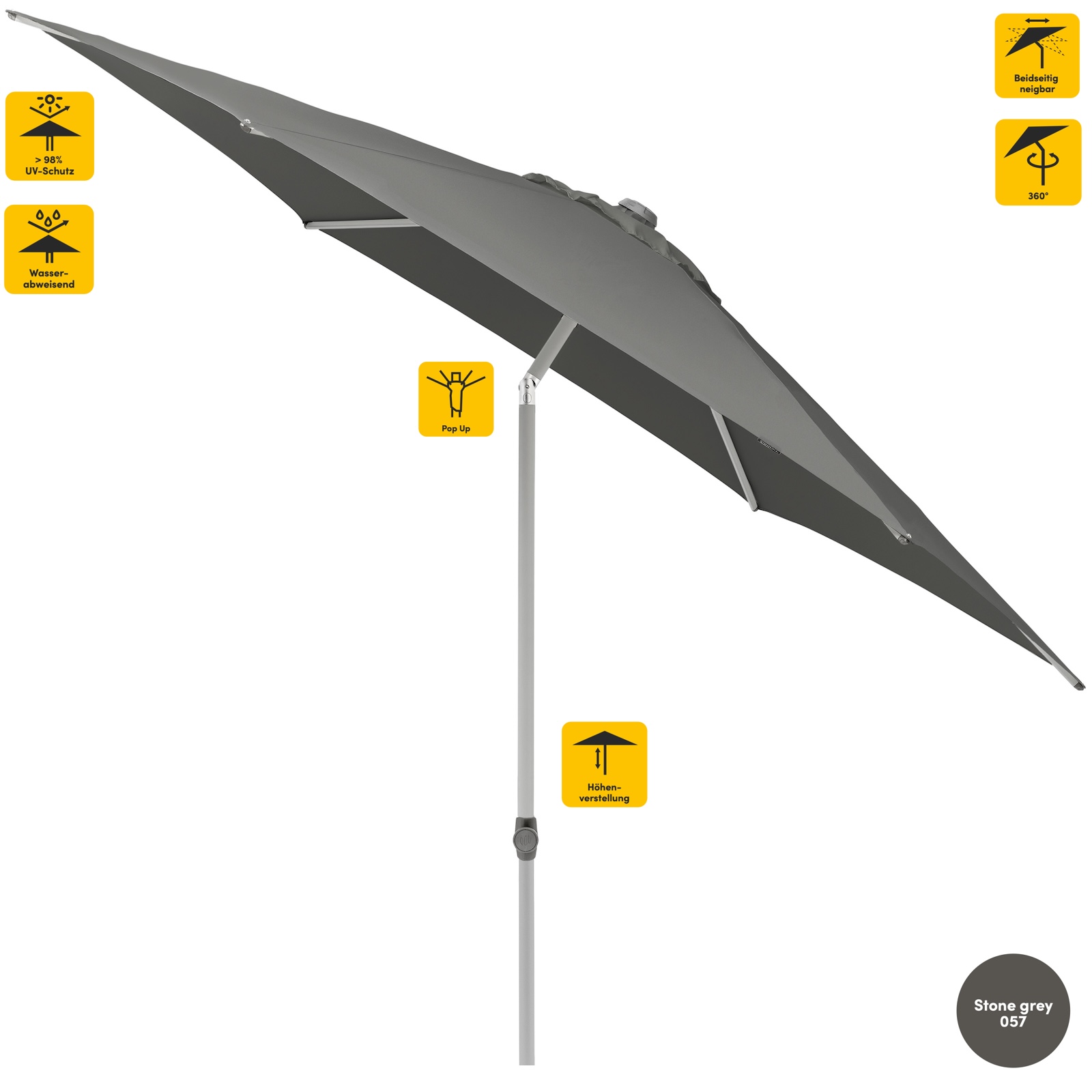 Sonnenschirm SUNCOMFORT® by Glatz Pop Up rund 250 cm in Stone Grey 057