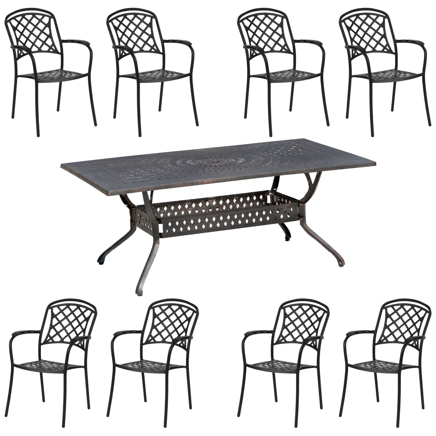 Inko 9-teilige Sitzgruppe Alu-Guss bronze Tisch 215x107x74 cm cm mit 8 Sesseln Inko 9-teilige Sitzgruppe Alu-Guss bronze Tisch 215x107x74 cm cm mit 8 Sesseln