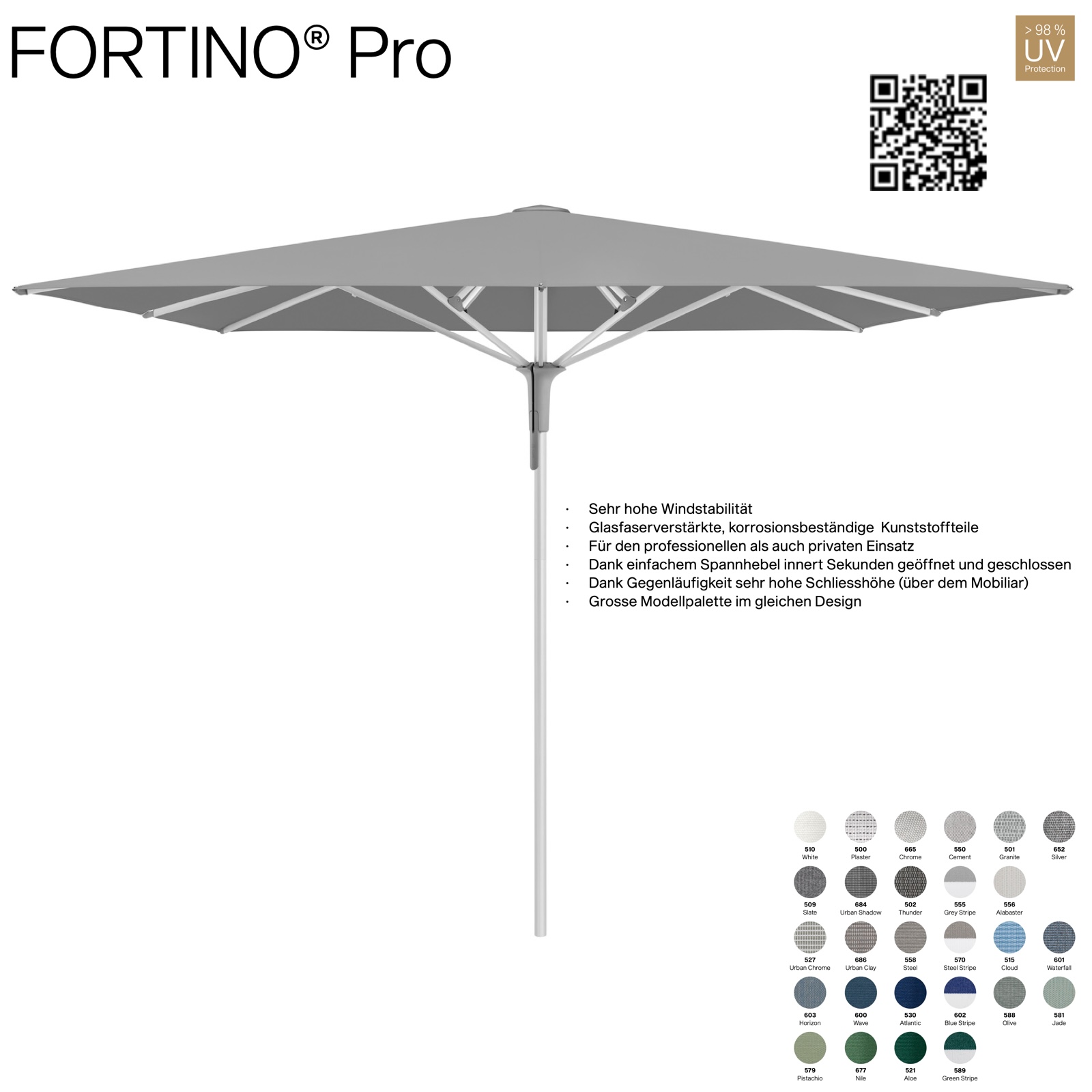 GLATZ Sonnenschirm FORTINO® Pro quadratisch 250 x 250 cm 100 % Polyacryl in 27 Farbvarianten