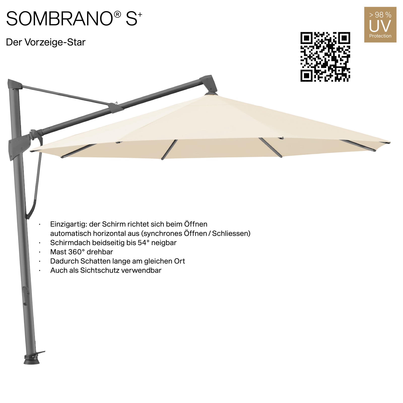 GLATZ Ampelschirm SOMBRANO® S+ rund ø 400 cm Farbe 150 Eggshell Auslaufartikel