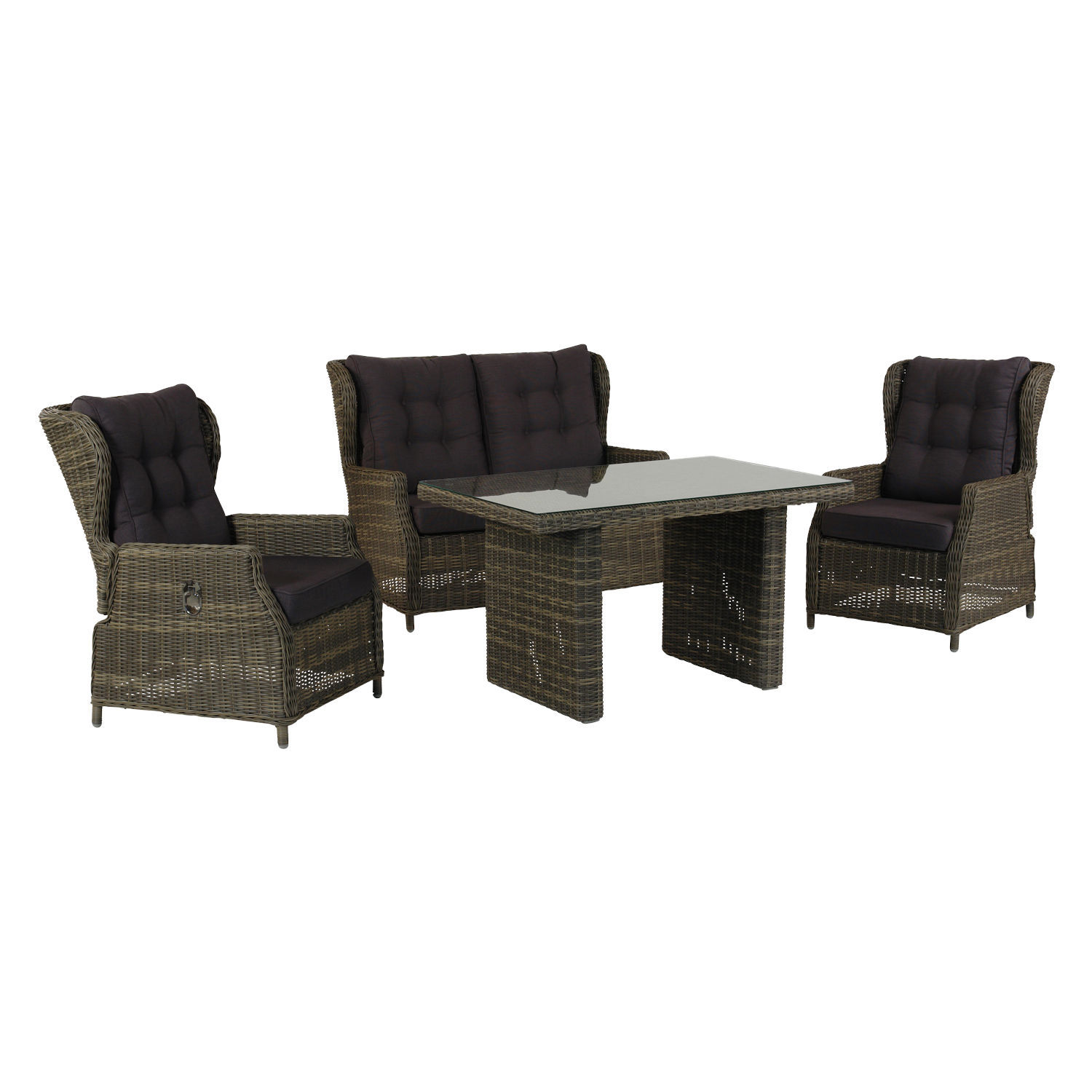 Inko 4-teilige Lounge-Sitzgruppe Leona Rattanoptik mit Tisch 120x83 cm dark olive Inko 4-teilige Lounge-Sitzgruppe Leona Rattanoptik mit Tisch 120x83 cm dark olive
