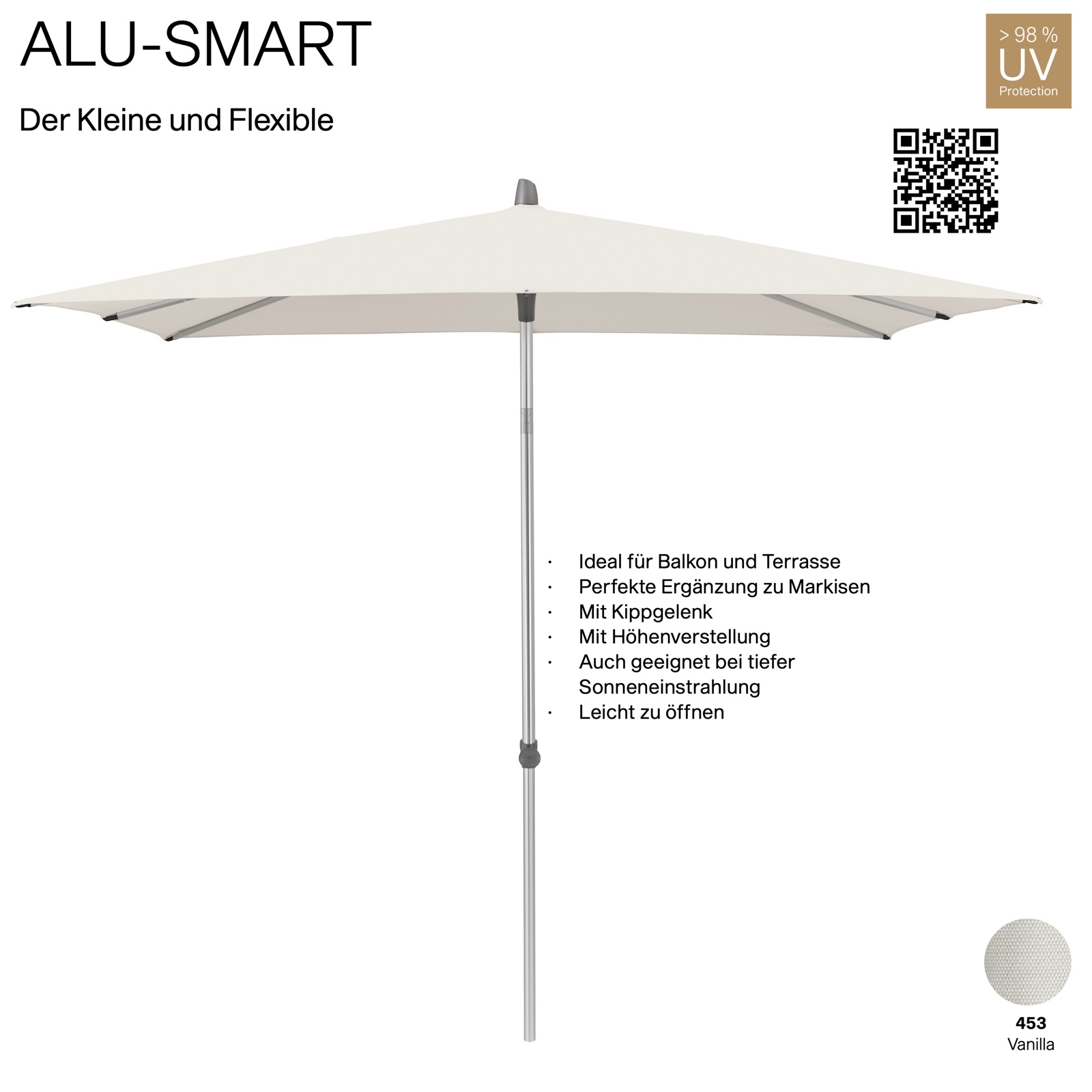 GLATZ Sonnenschirm ALU-SMART 200 x 200 cm Gestell natureloxiert Farbe 453 Vanilla