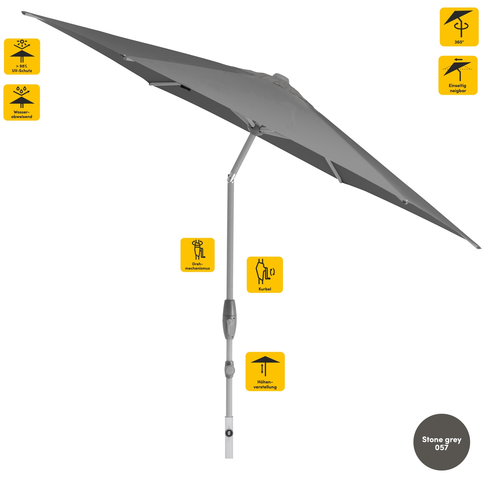 Sonnenschirm SUNCOMFORT® by Glatz Shell Turn rund ø 300 cm in Stone Grey 057