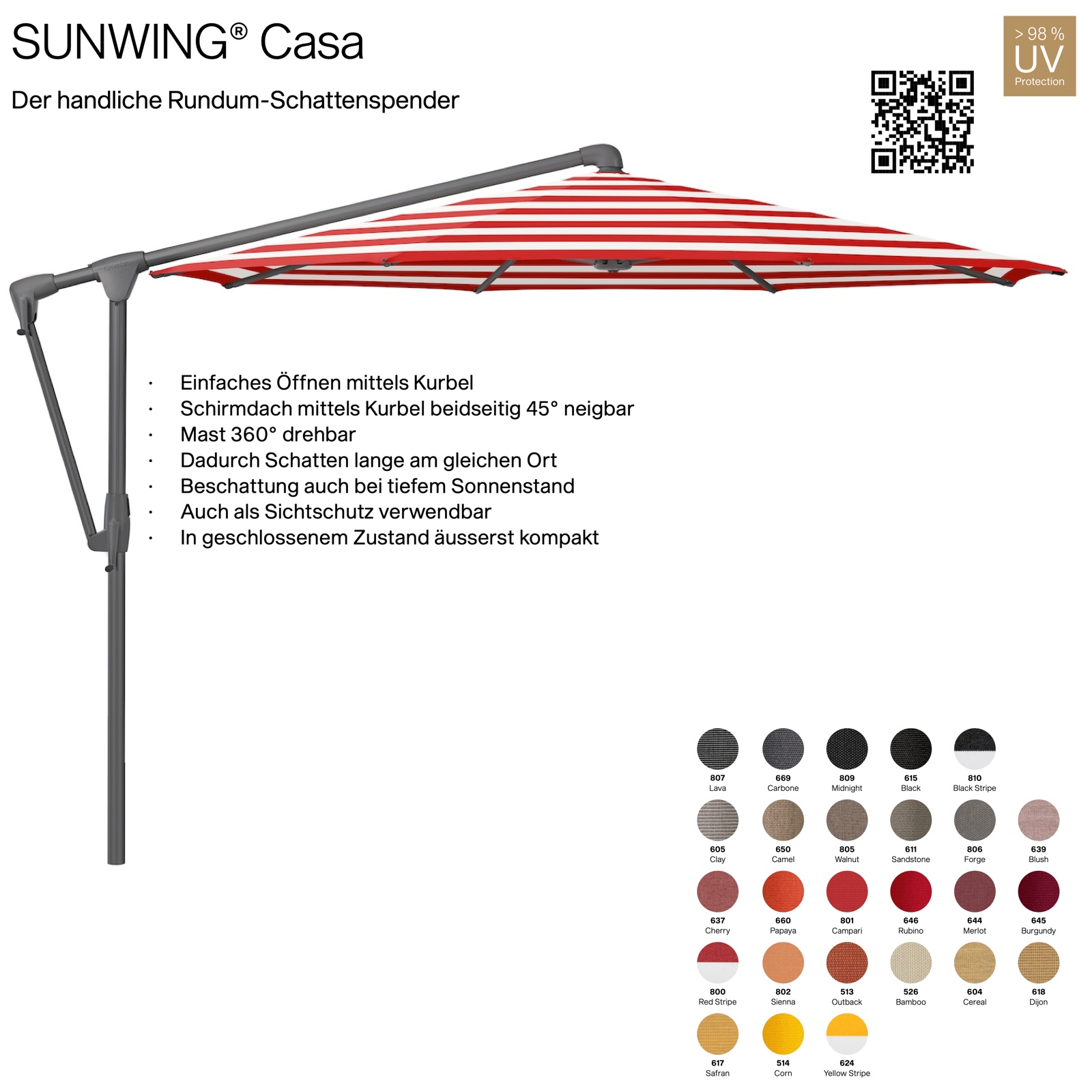 GLATZ Sonnenschirm SUNWING® CASA rund ø 300 cm Gestell anthrazit in 26 Farbvarianten