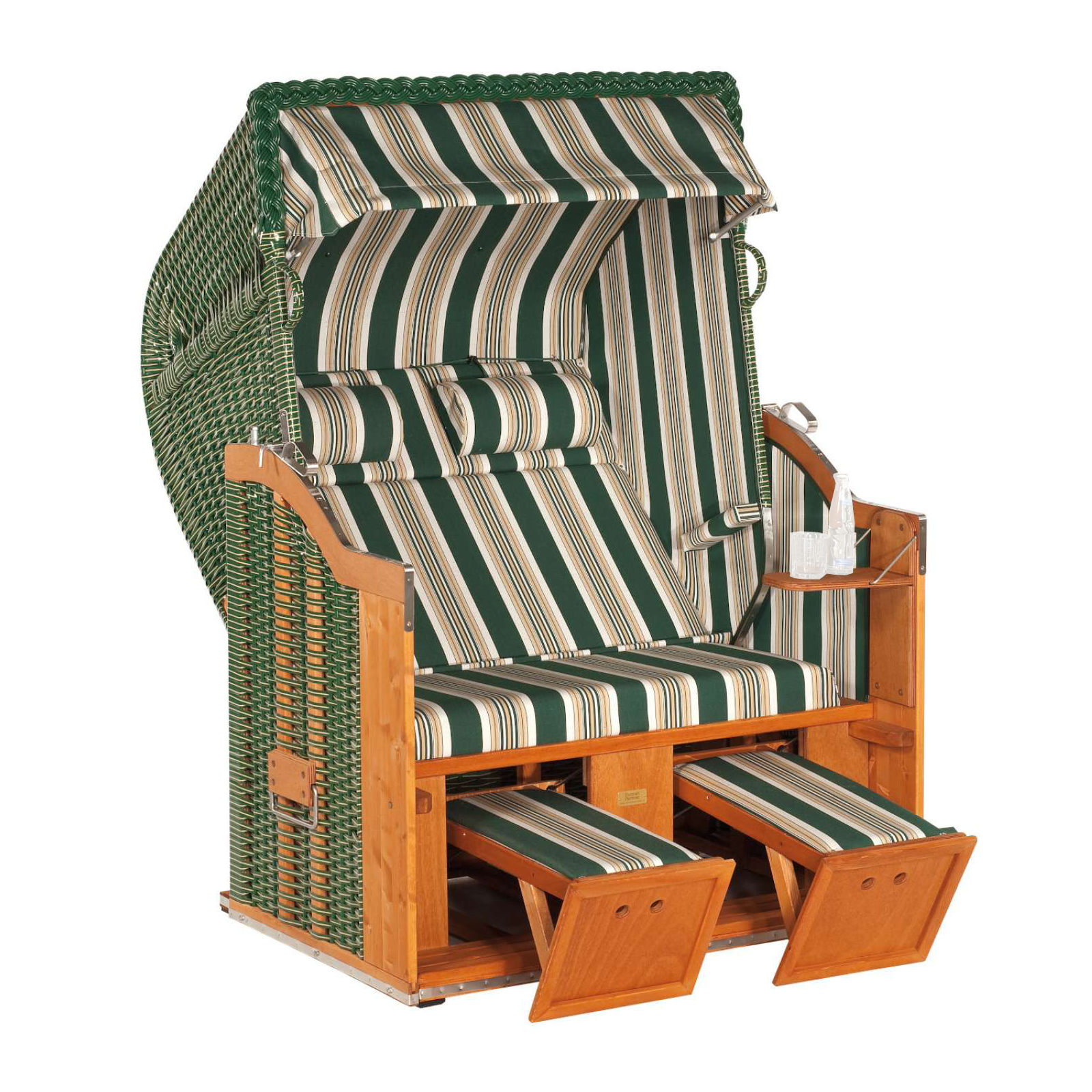 Sonnenpartner Classic 2-Sitzer Strandkorb Halbliegemodell Ostsee grün/beige