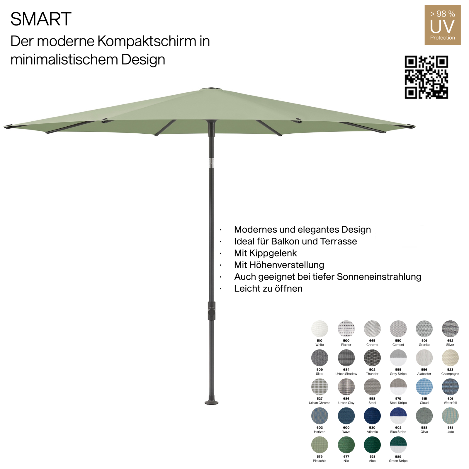 GLATZ Sonnenschirm SMART ø 200 cm Gestell anthrazit Stoff 100 % Polyacryl verschiedene Farben GLATZ Sonnenschirm SMART ø 200 cm Gestell anthrazit Stoff 100 % Polyacryl verschiedene Farben