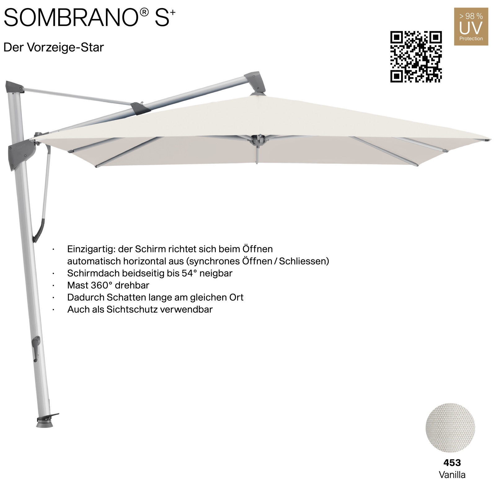 GLATZ Ampelschirm SOMBRANO® S+ quadratisch 300 x 300 cm Freiarmschirm Farbe 453 Vanilla
