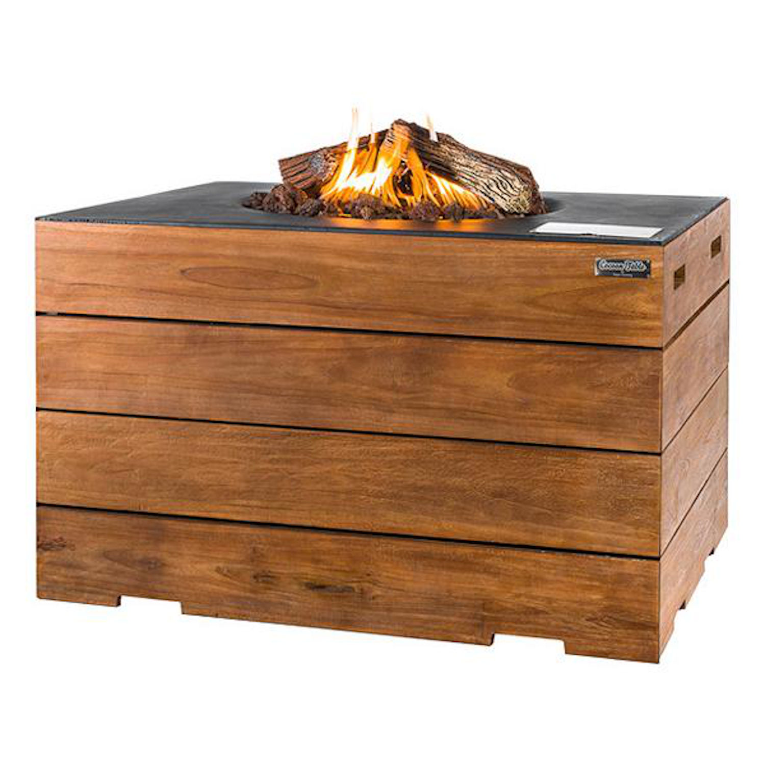 Happy Cocooning Mania Lounge&Dining Feuertisch rechteckig Teakholz/schwarz 19,5 kW
