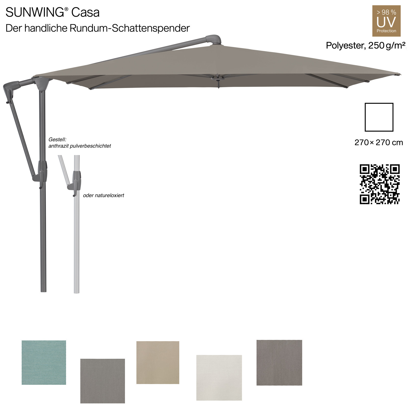 GLATZ Sonnenschirm SUNWING® CASA quadratisch 270 x 270 in mögliche Farben Ampelschirm Stoffklasse 4 GLATZ Sonnenschirm SUNWING® CASA quadratisch 270 x 270 in mögliche Farben Ampelschirm Stoffklasse 4