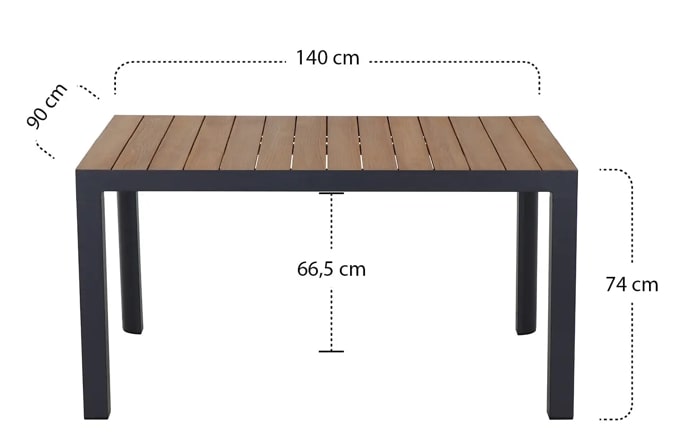 Siena Garden Silva Dining Tisch 140 x 90 cm - Aluminium (matt anthrazit) & FSC-Teak