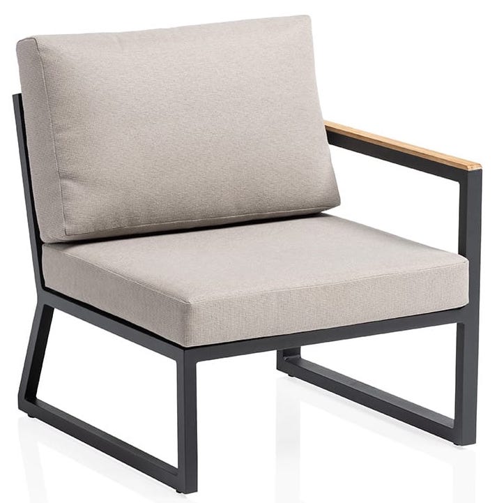 Kettler-Atlantic Casual Dining Endteil rechts mit Armlehne aus Teak-Holz schwarz matt/Dublin