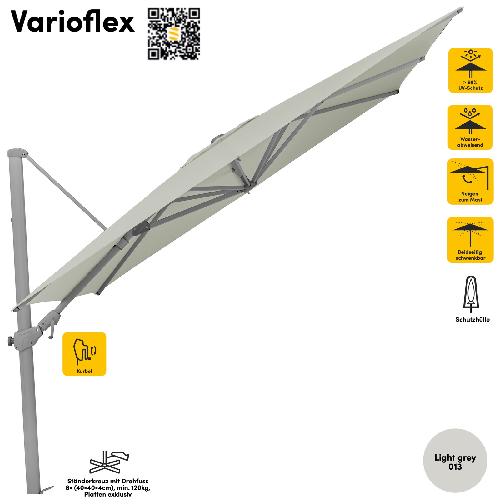 Sonnenschirm SUNCOMFORT® by Glatz Varioflex quadratisch 300 x 300 cm Farbe Light Grey 013