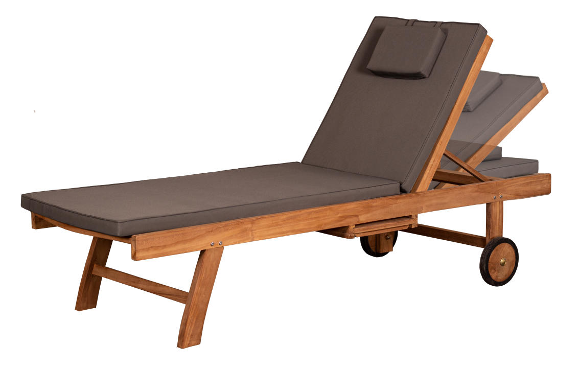 deVries Gartenliege "WOODIE" Lounger aus Teakholz inkl. Polster grau 65x205x40cm