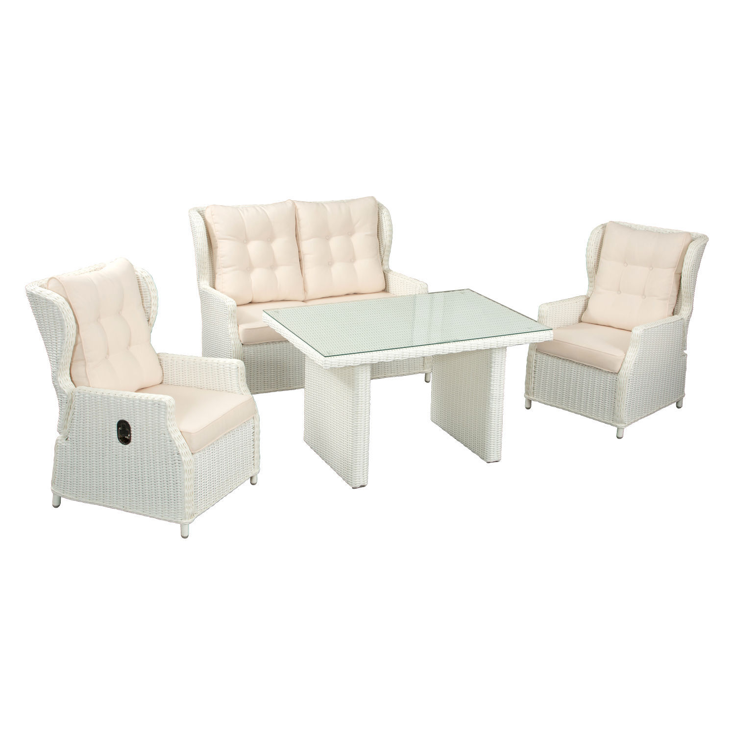 Inko 4-teilige Lounge-Sitzgruppe Leona Rattanoptik mit Tisch 120x83 cm weiß Inko 4-teilige Lounge-Sitzgruppe Leona Rattanoptik mit Tisch 120x83 cm weiß