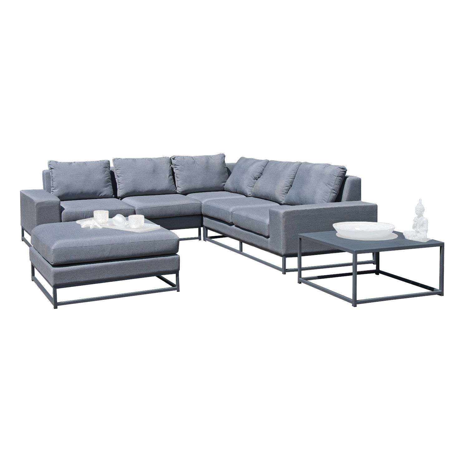 Sonnenpartner 5-teilige Lounge-Sitzgruppe Unique Aluminium mit Kissen flanell Loungesitzgruppe Sunbrella