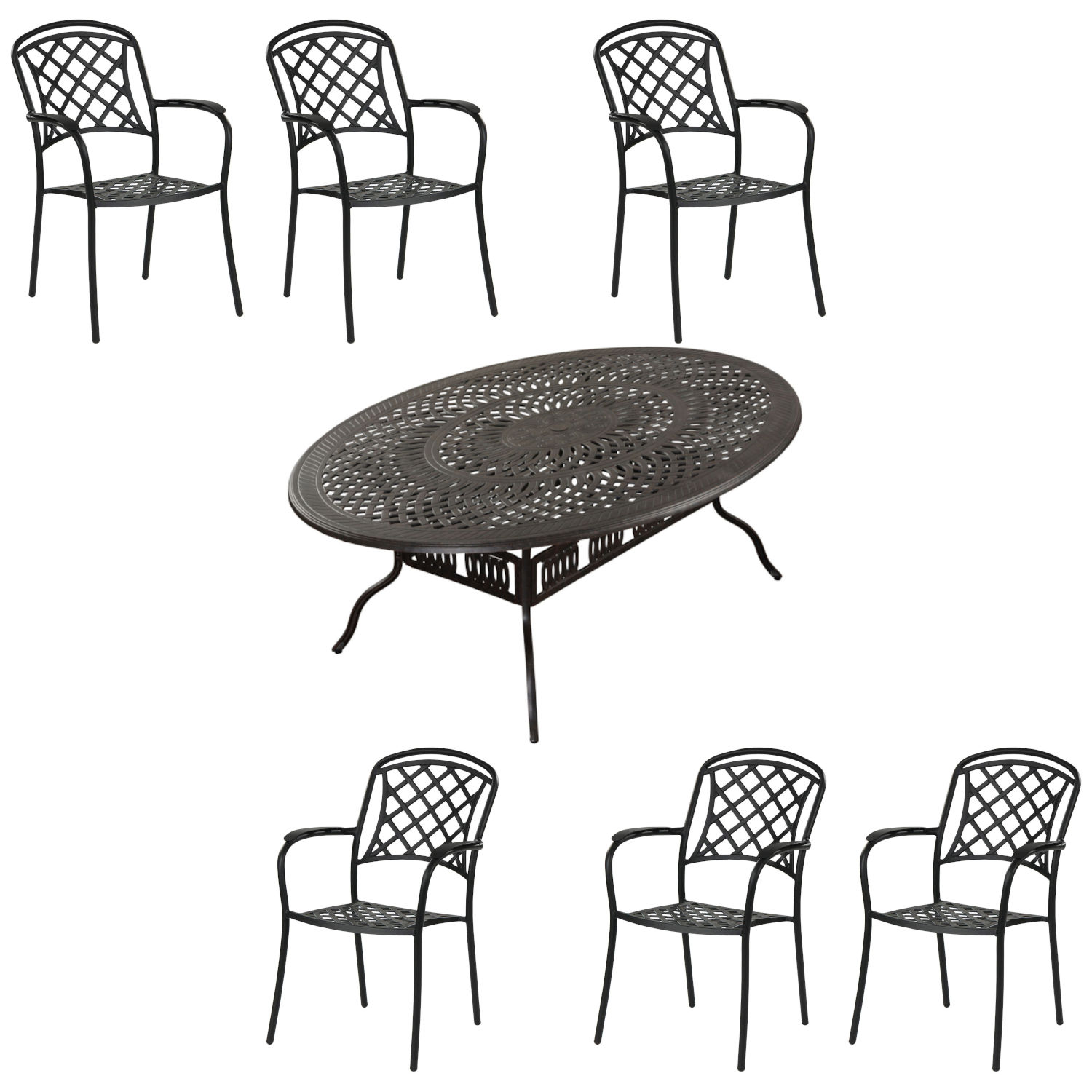 Inko 7-teilige Sitzgruppe Alu-Guss bronze Tisch oval 216x152x74 cm cm mit 6 Sesseln Inko 7-teilige Sitzgruppe Alu-Guss bronze Tisch oval 216x152x74 cm cm mit 6 Sesseln