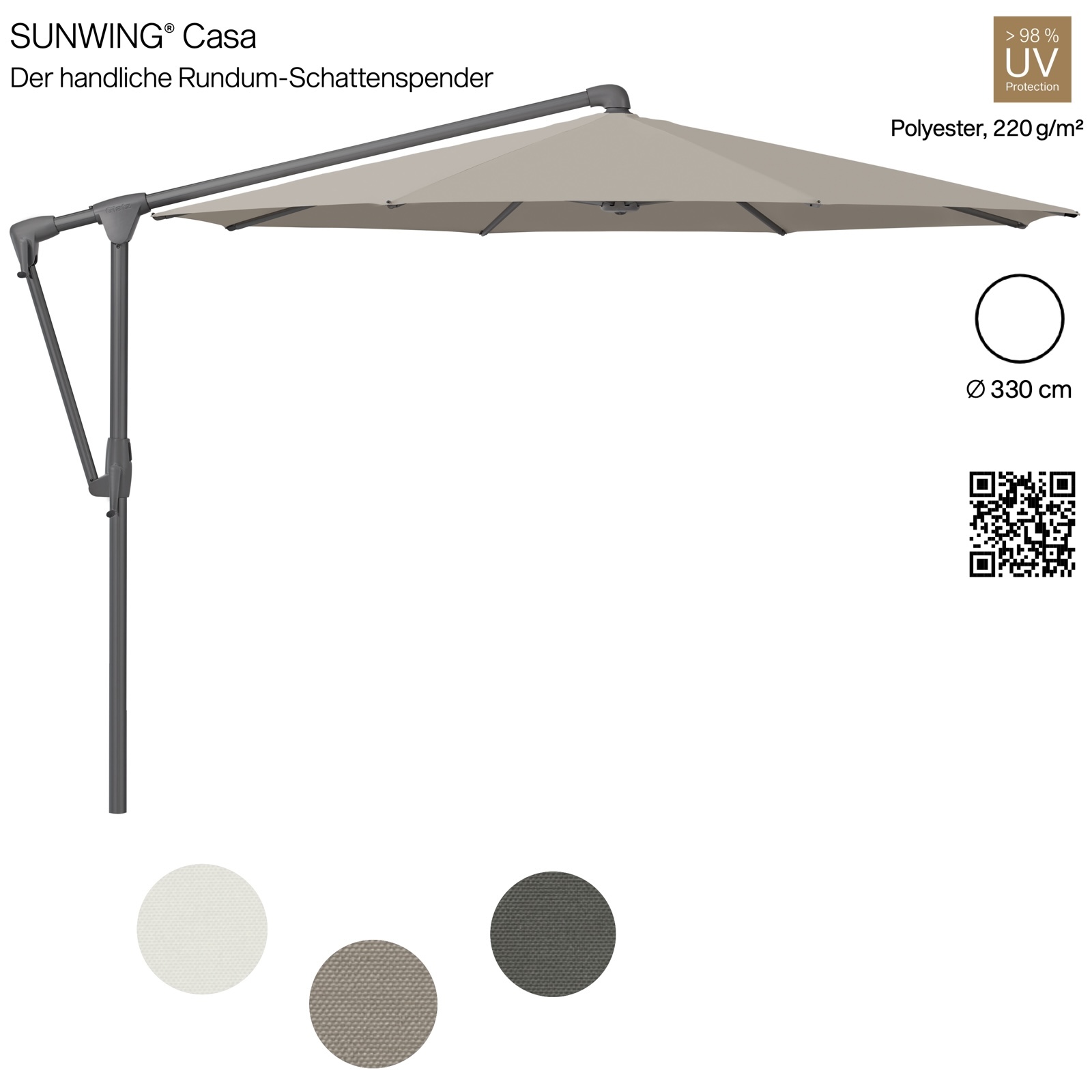 GLATZ Sonnenschirm SUNWING® CASA rund ø 330 cm in 3 mögliche Farben Ampelschirm Stoffklasse 2 GLATZ Sonnenschirm SUNWING® CASA rund ø 330 cm in 3 mögliche Farben Ampelschirm Stoffklasse 2