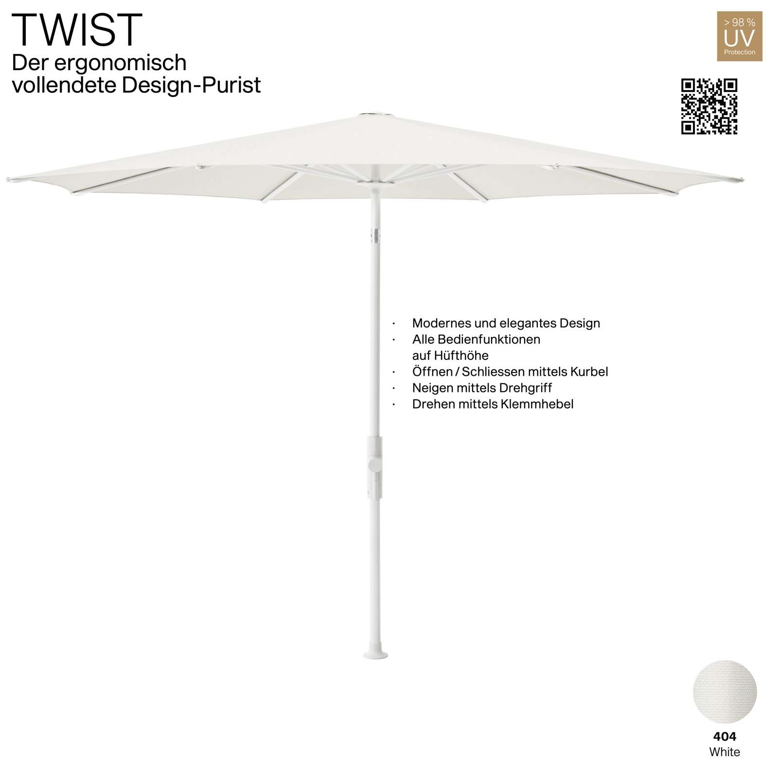 GLATZ Sonnenschirm TWIST rund ø 270 cm Gestell matt weiss Stoff Farbe 404 White Mittelmastschirm