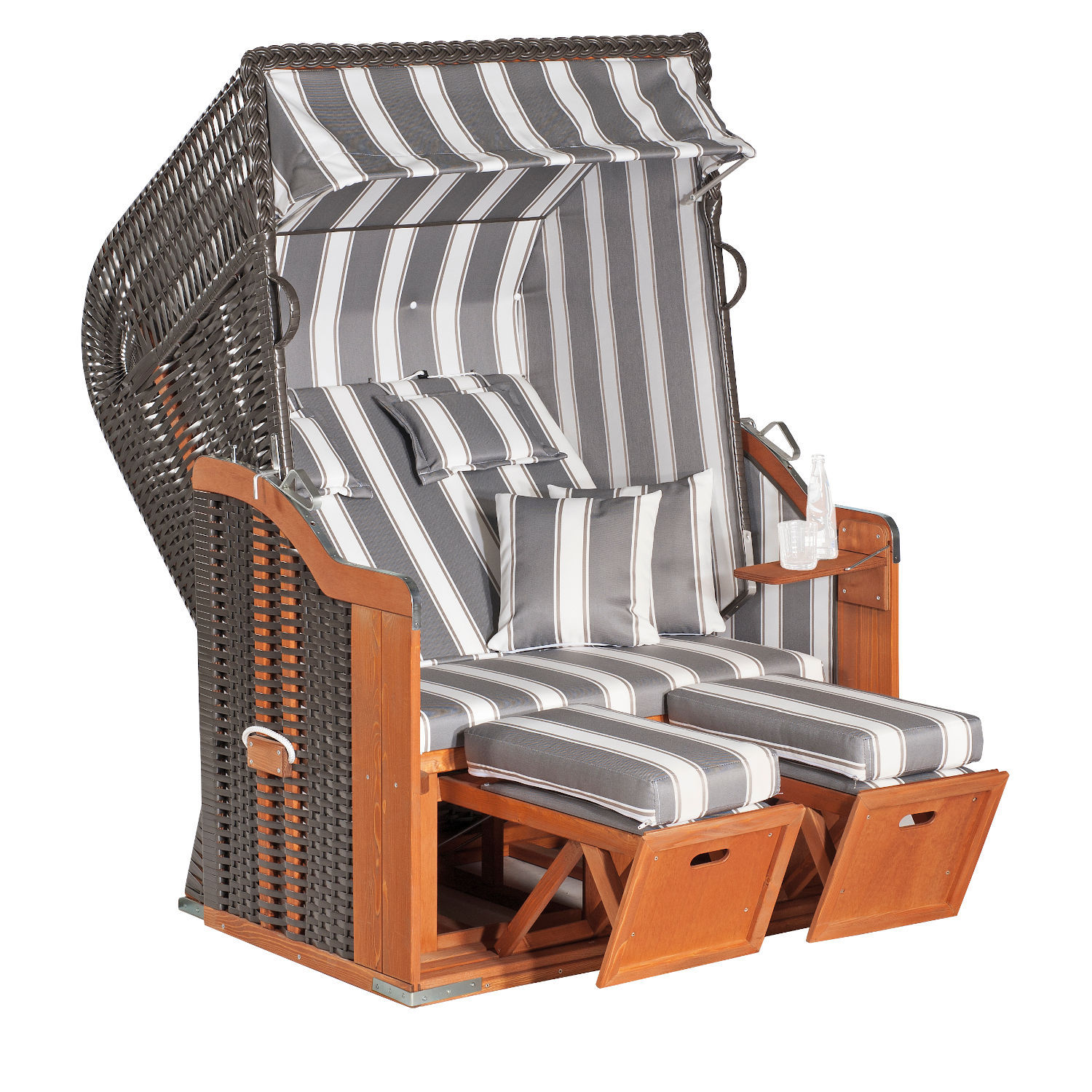 SunnySmart Rustikal Garten-Strandkorb 250 PLUS 2-Sitzer anthrazit/grau mit Kissen