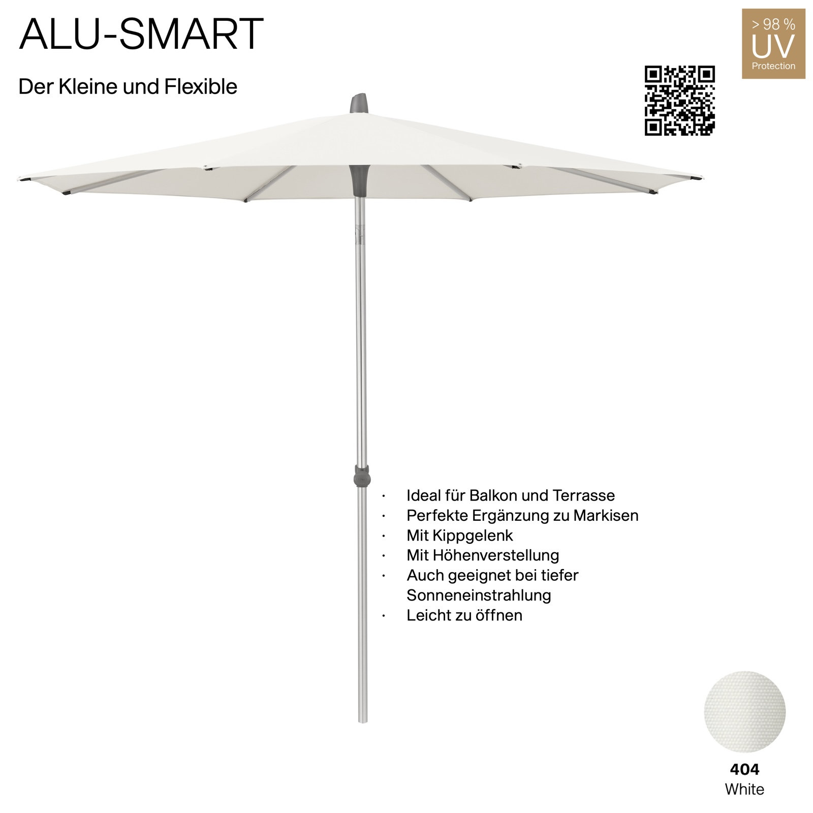 GLATZ Sonnenschirm ALU-SMART rund ø 250 cm Gestell natureloxiert Farbe 404 White Mittelstock