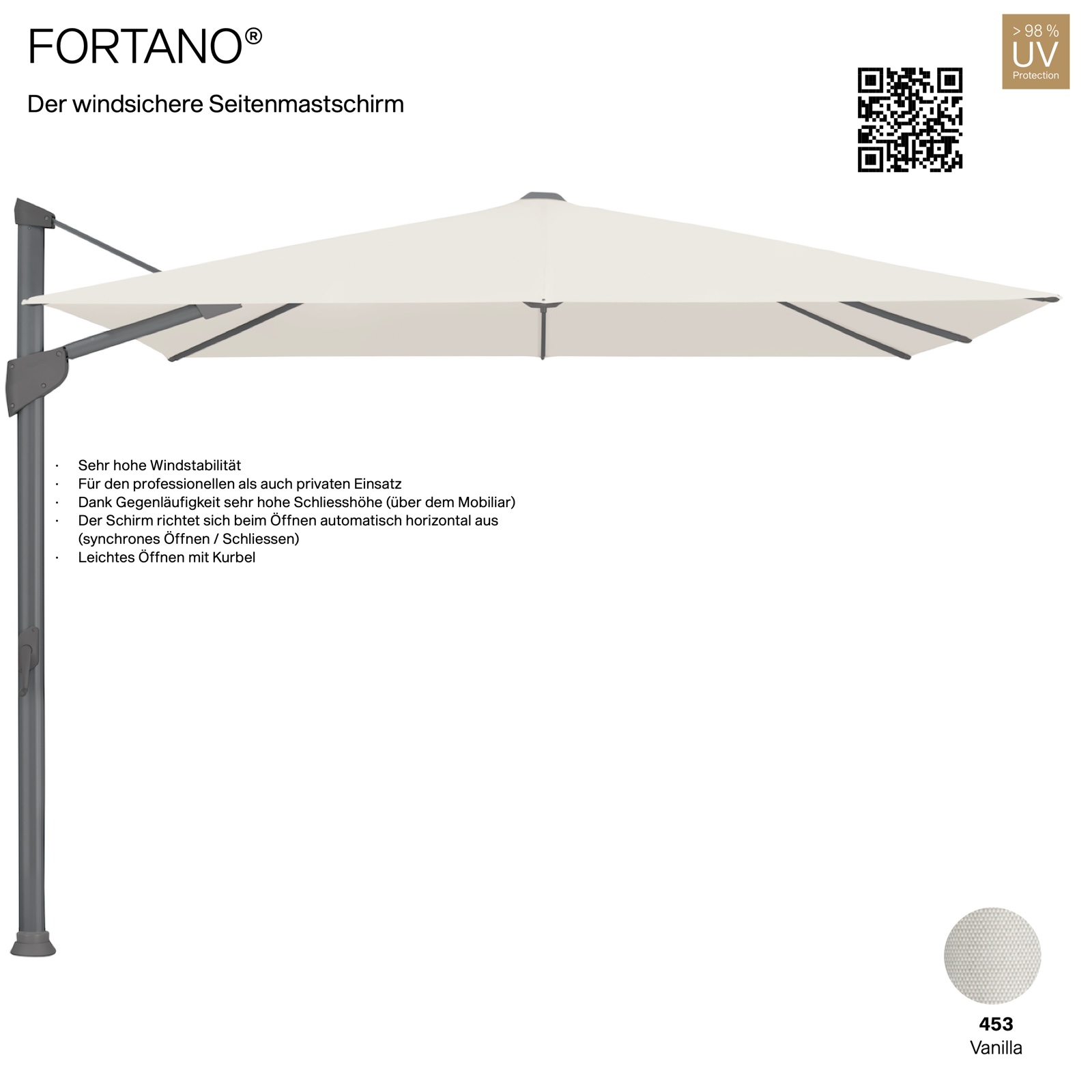 GLATZ Sonnenschirm FORTANO® Ampelschirm 400 x 300 cm Freiarmschirm Farbe 453 Vanilla
