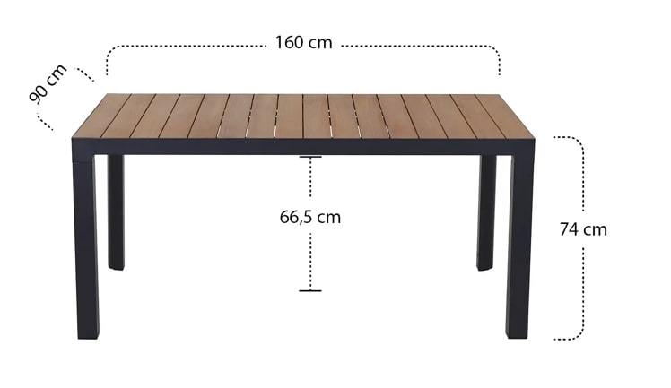 Siena Garden Silva Dining Tisch 160 x 90 cm - Aluminium (matt anthrazit) & FSC-Teak