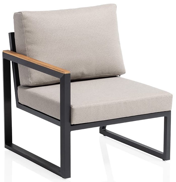 Kettler-Atlantic Casual Dining Endteil links mit Armlehne aus Teak-Holz schwarz matt/Dublin