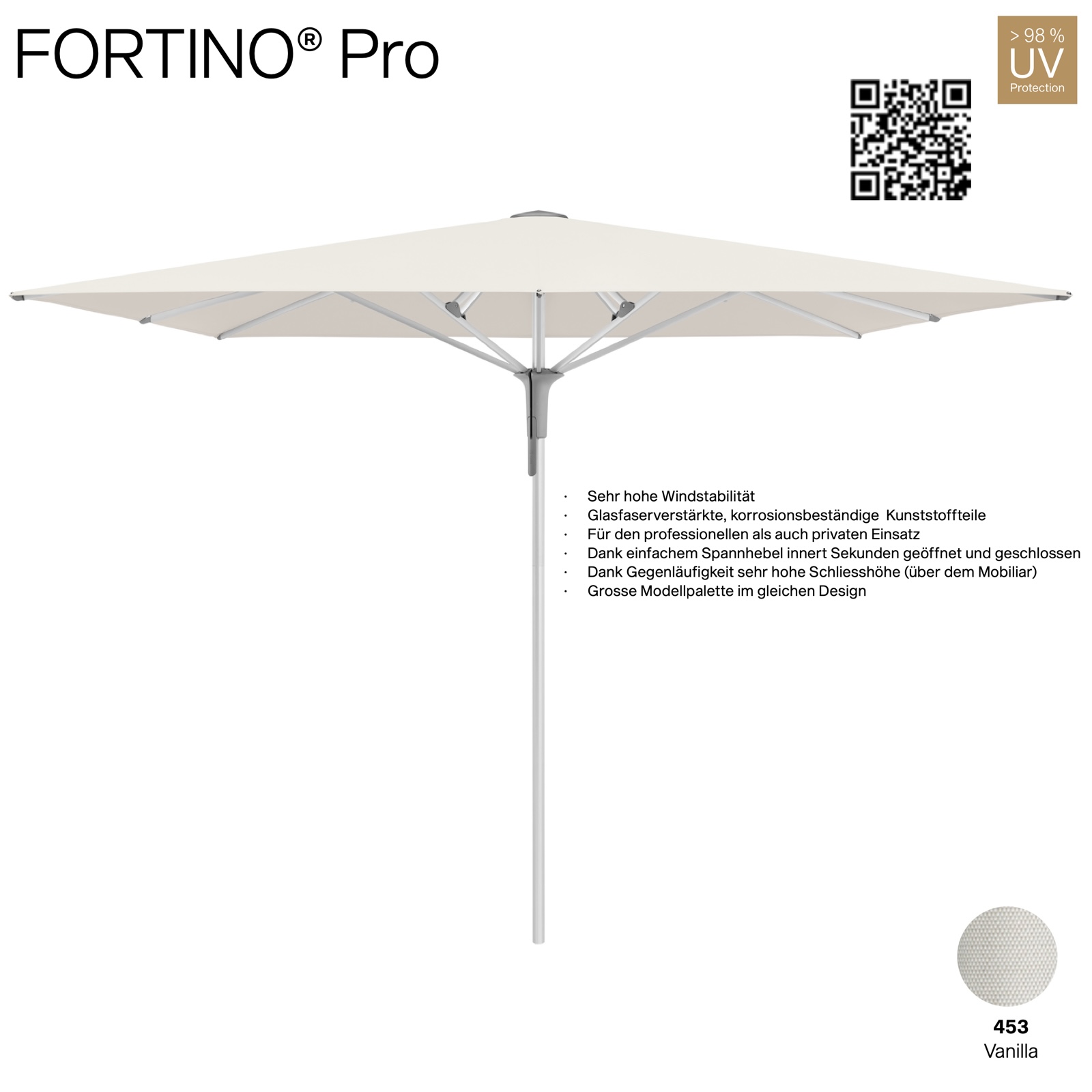 GLATZ Sonnenschirm FORTINO® Pro quadratisch 200 x 200 cm Farbe 453 Vanilla Mittelmastschirm