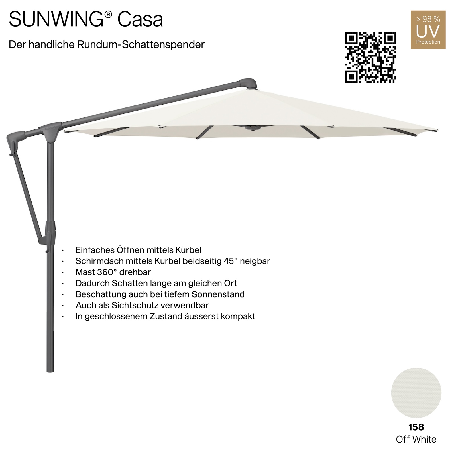 GLATZ Sonnenschirm SUNWING® CASA rund ø 300 cm Gestell anthrazit Farbe 158 Off White Ampelschirm