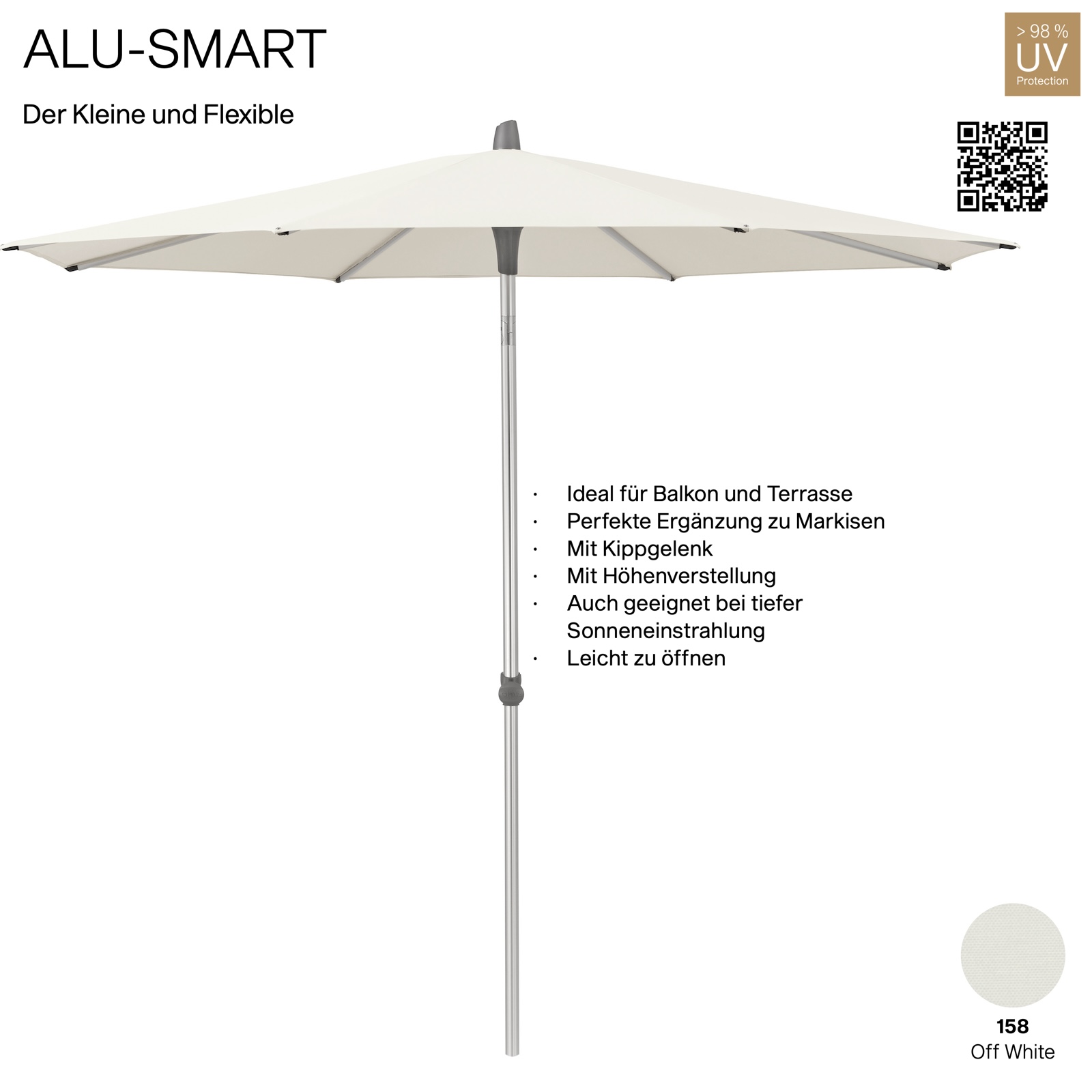 GLATZ Sonnenschirm ALU-SMART rund ø 300 cm Gestell natureloxiert Farbe 158 Off White Mittelstock