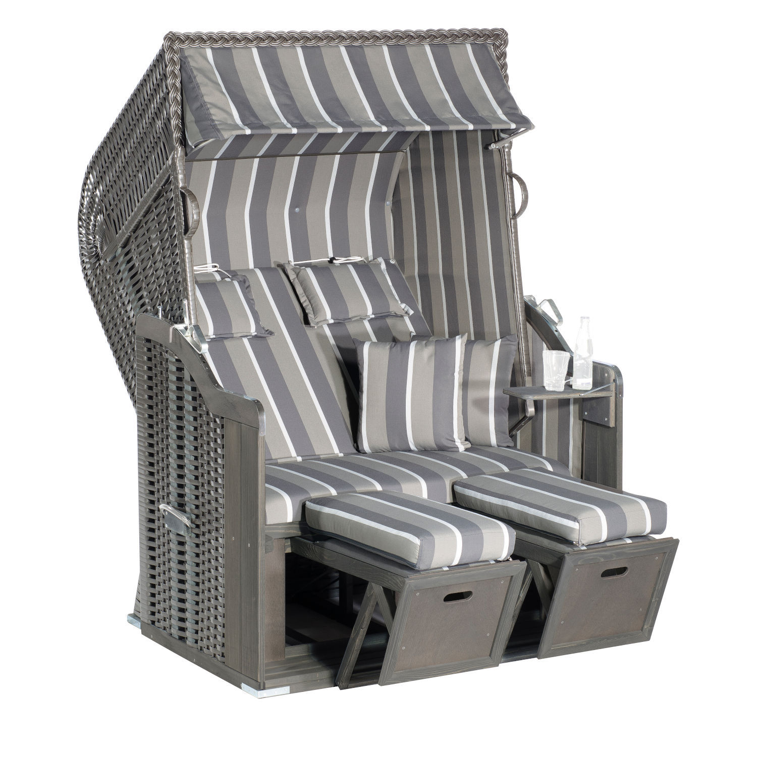 SunnySmart Rustikal Garten-Strandkorb 250 PLUS 2-Sitzer anthrazit/grau mit Kissen