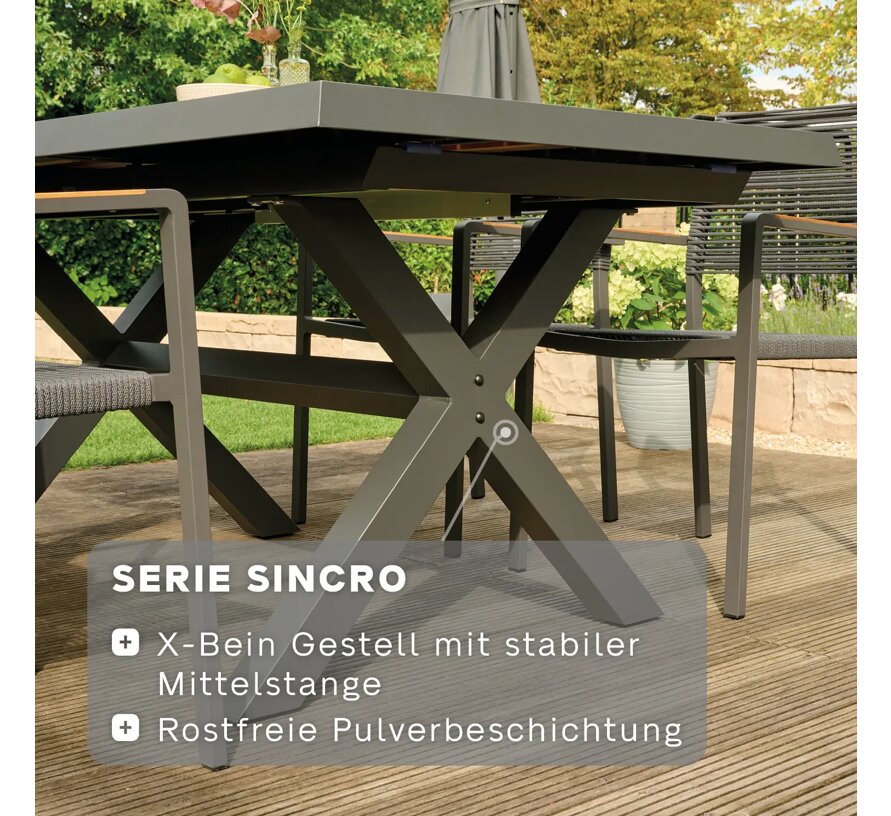 Siena Garden  Sincro Dining Tisch – 200 x 100 cm, Aluminium (matt anthrazit) & HPL Ferro
