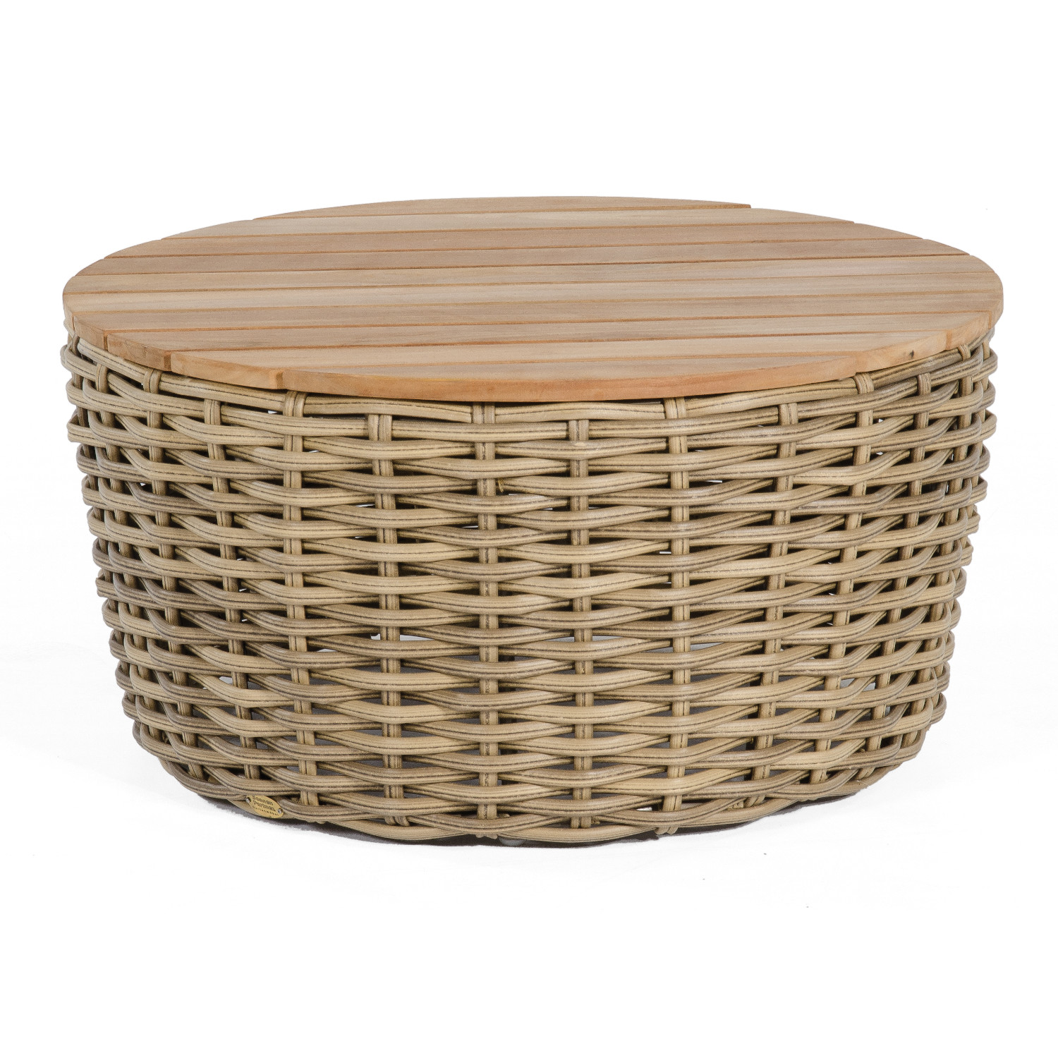 Sonnenpartner Loungetisch Sands Ø 91 cm Aluminium/Teakholz mit Polyrattan Light Oaks Lounge-Tisch