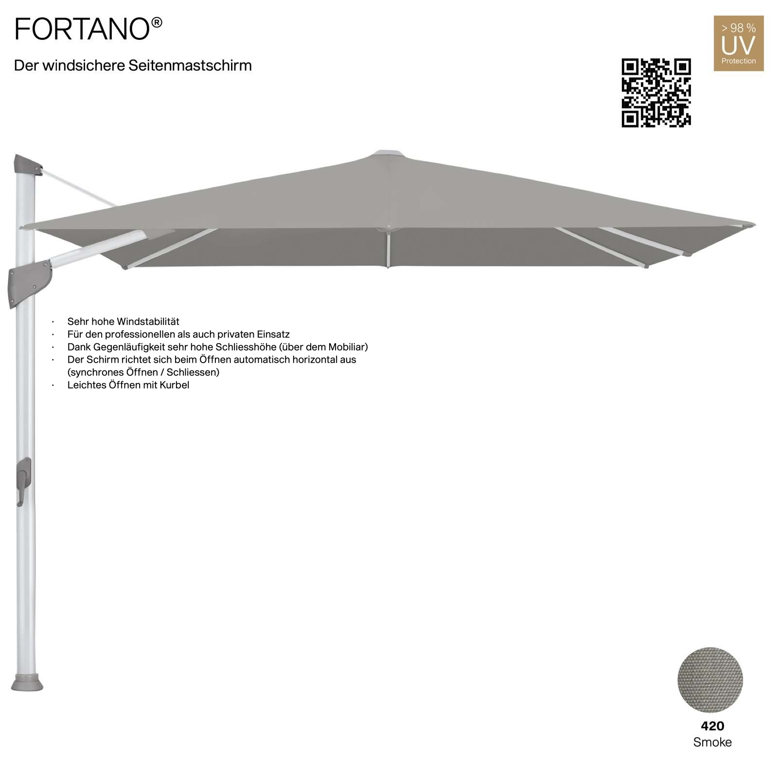 GLATZ Sonnenschirm FORTANO® Ampelschirm 300 x 300 cm Freiarmschirm Farbe 420 Smoke