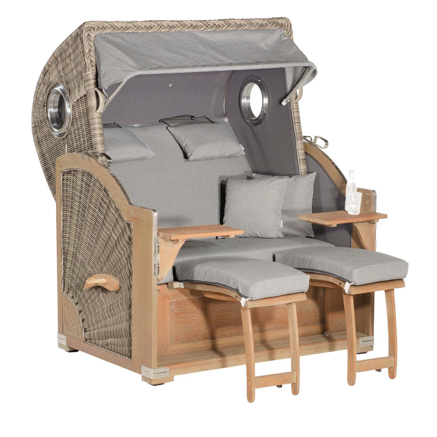 SunnySmart Garten-Strandkorb Rustikal 500 PLUS COMFORT 3/4-Liegemodell 2-Sitzer XL