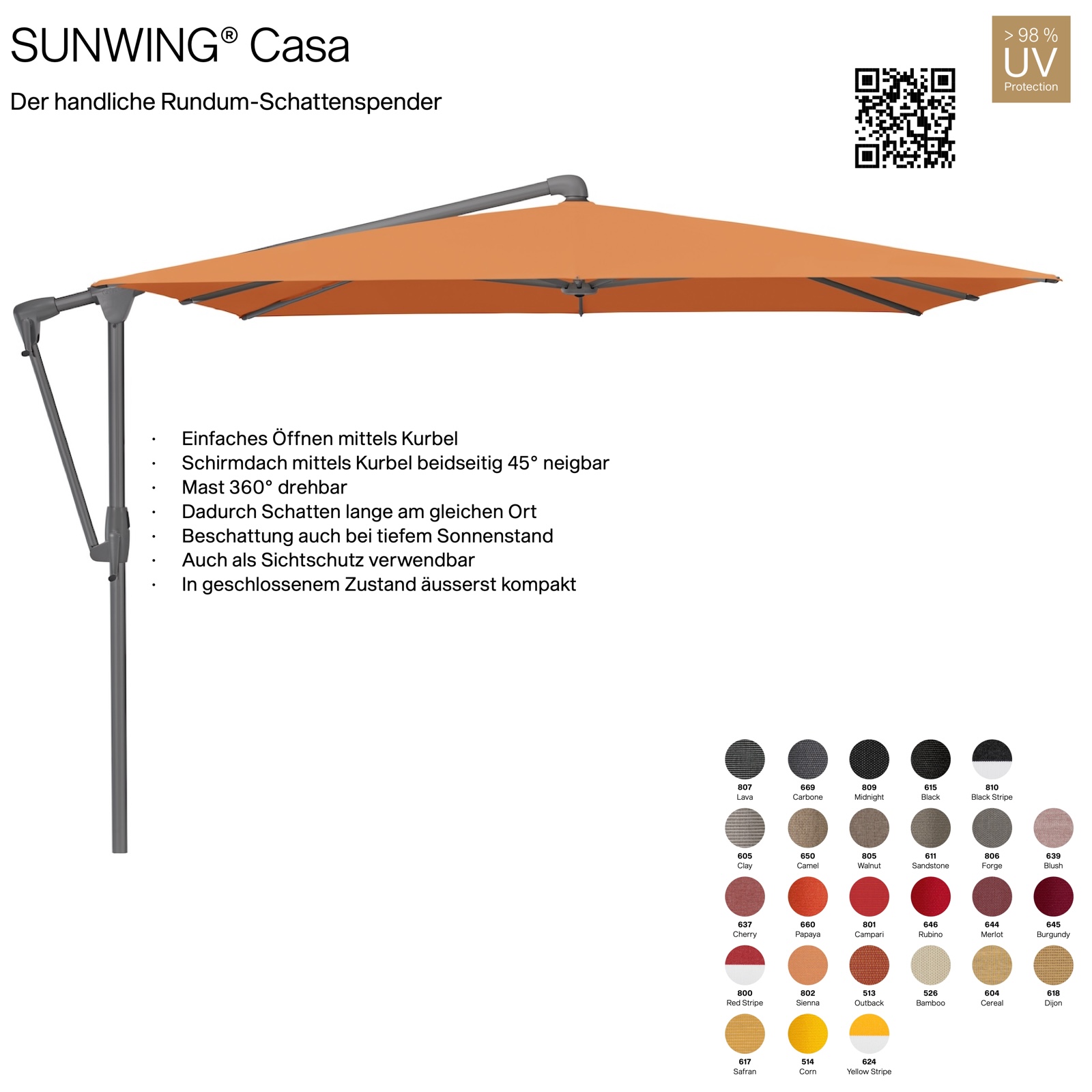 GLATZ Sonnenschirm SUNWING® CASA rechteckig 300 x 240 cm Gestell anthrazit in 26 Farbvarianten