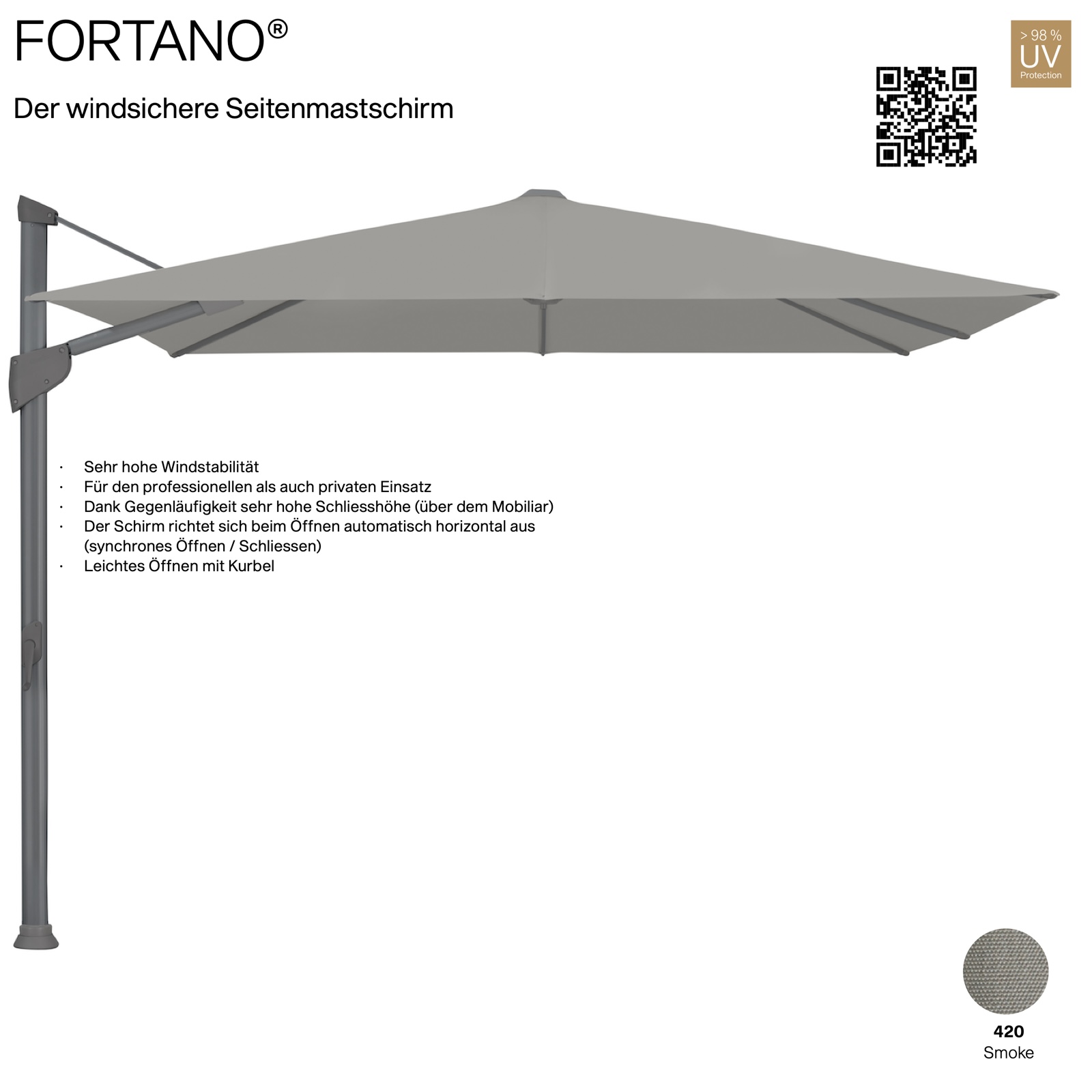 GLATZ Sonnenschirm FORTANO® Ampelschirm 400 x 300 cm Freiarmschirm Farbe 420 Smoke