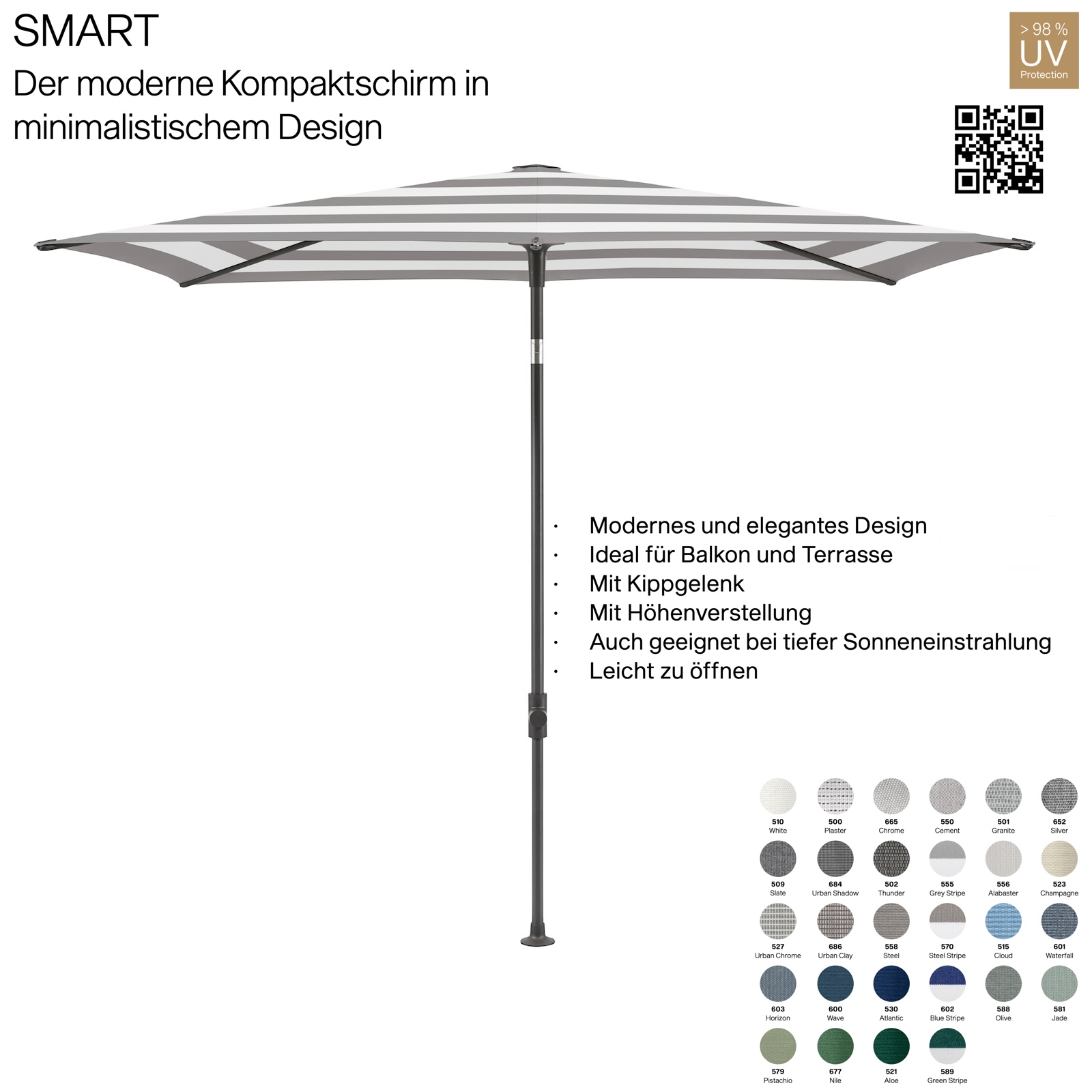 GLATZ Sonnenschirm SMART 200 x 200 cm Gestell anthrazit Stoff 100 % Polyacryl verschiedene Farben GLATZ Sonnenschirm SMART 200 x 200 cm Gestell anthrazit Stoff 100 % Polyacryl verschiedene Farben