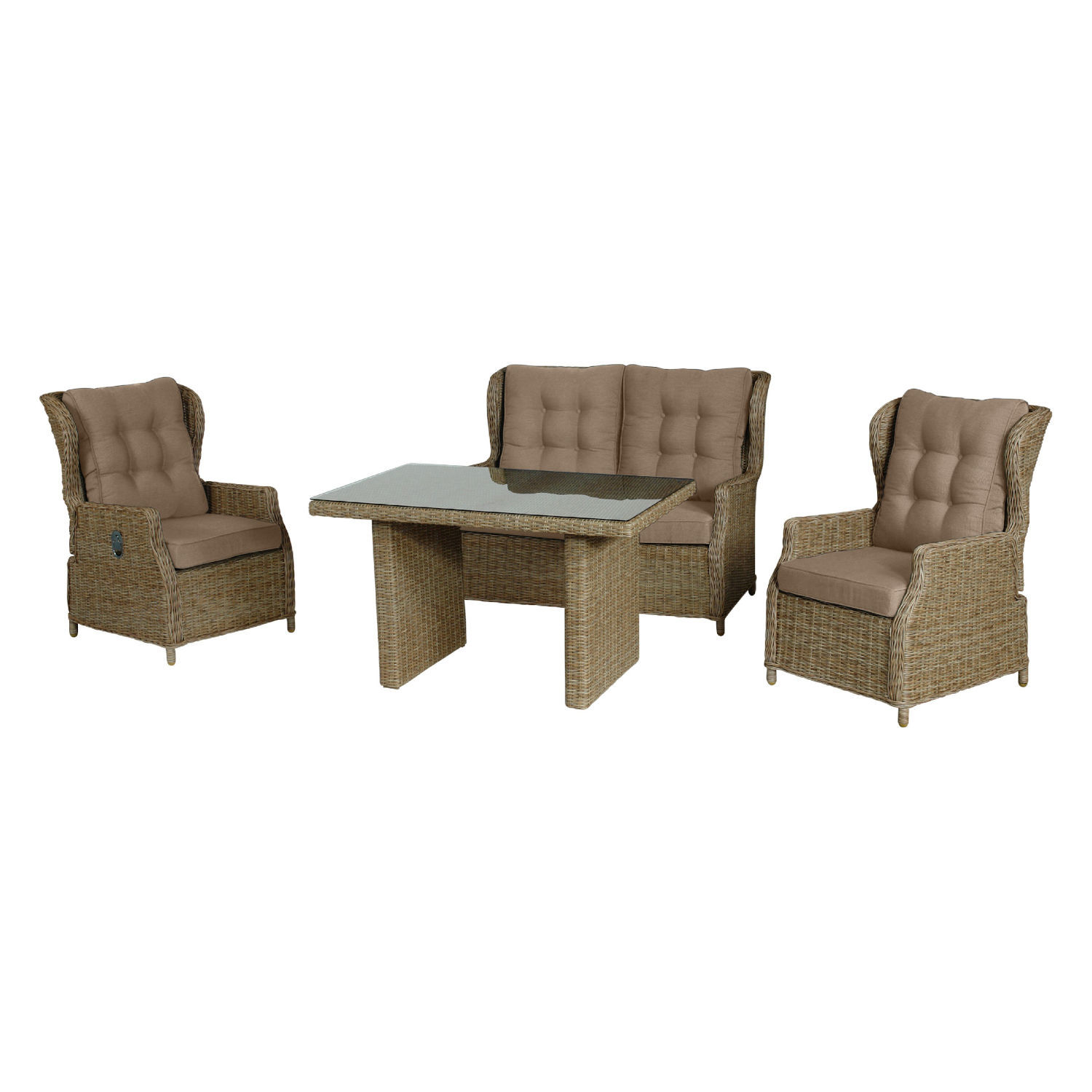 Inko 4-teilige Lounge-Sitzgruppe Leona Rattanoptik mit Tisch 120x83 cm natur Inko 4-teilige Lounge-Sitzgruppe Leona Rattanoptik mit Tisch 120x83 cm natur