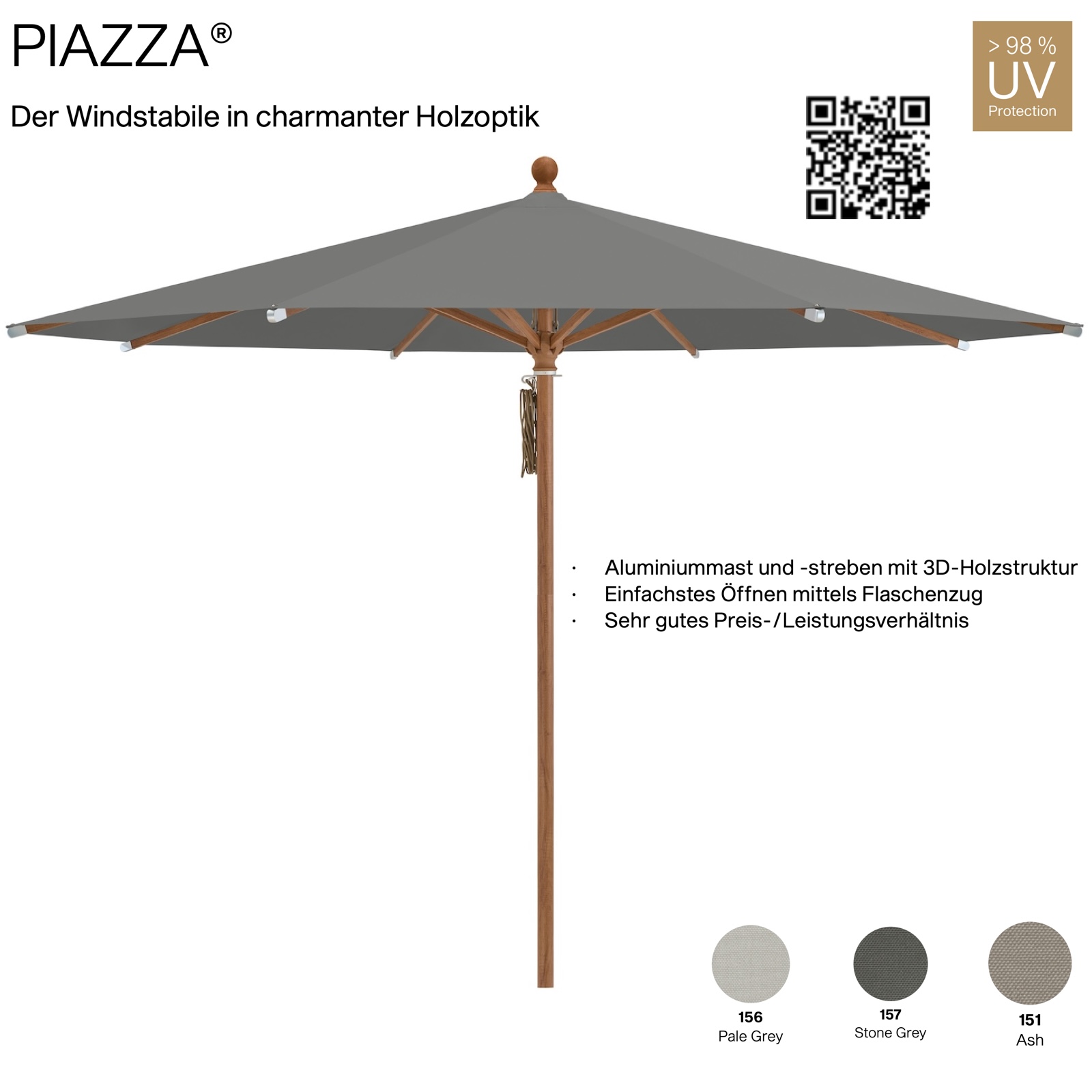 GLATZ Sonnenschirm PIAZZA rund 300 cm Mittelmastschirm Stoffqualität 2 verschiedene Farben