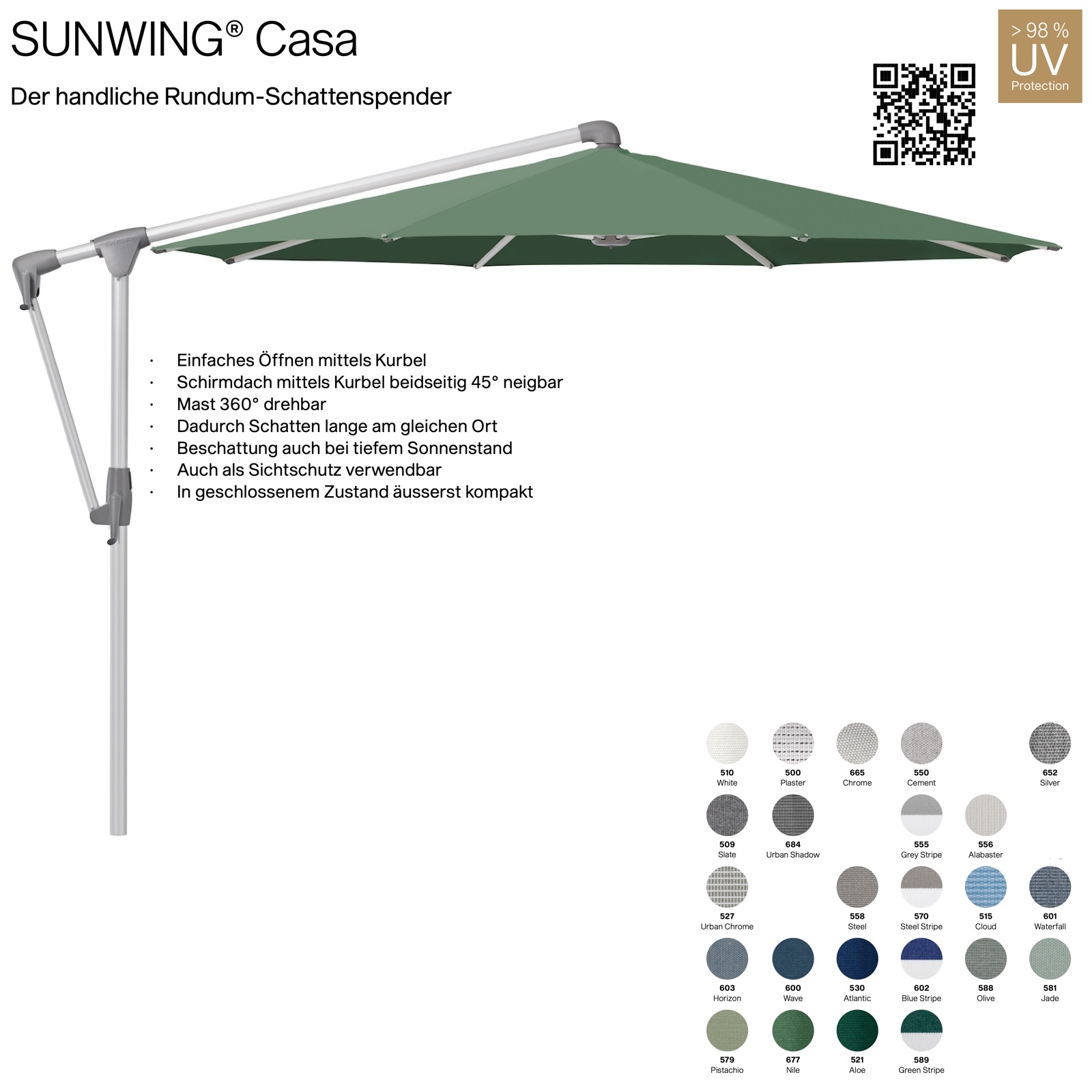 GLATZ Sonnenschirm SUNWING® CASA rund ø 330 cm Gestell natureloxiert in 24 Farbvarianten