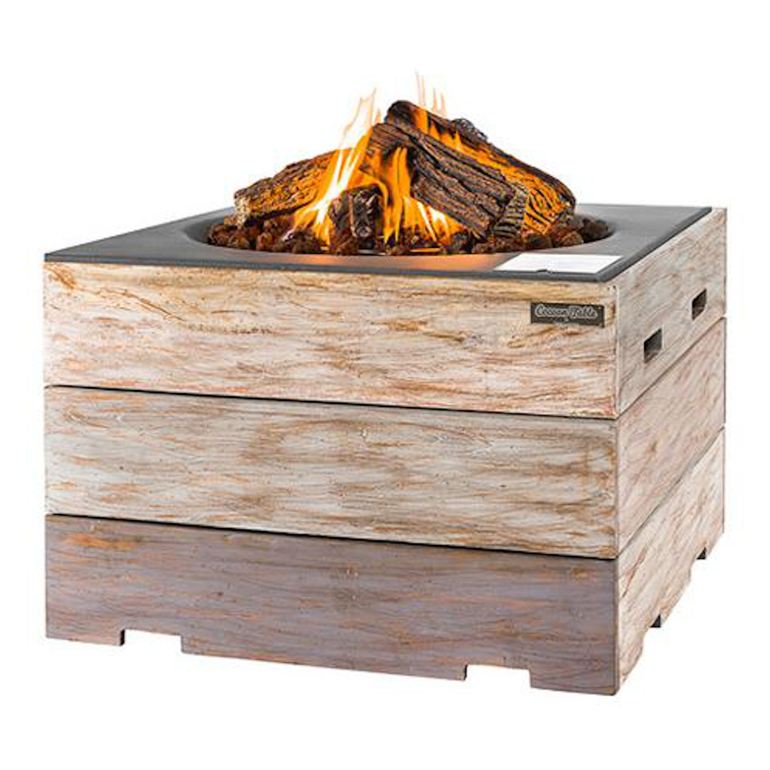 Happy Cocooning Mania Feuertisch Komplettset 19,5 kW quadratisch groß 76x76x46 cm Teakholz Nice&Nasty/grau