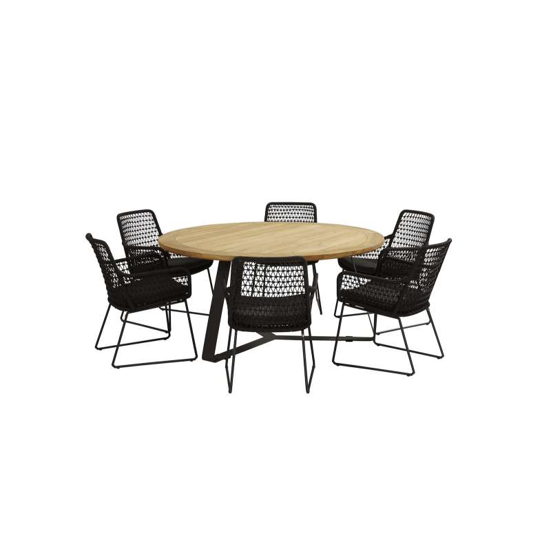 Aqua-Saar La Playa I 7-teilige Sitzgruppe Diningtisch ø 160 cm Teakholz Komplettset