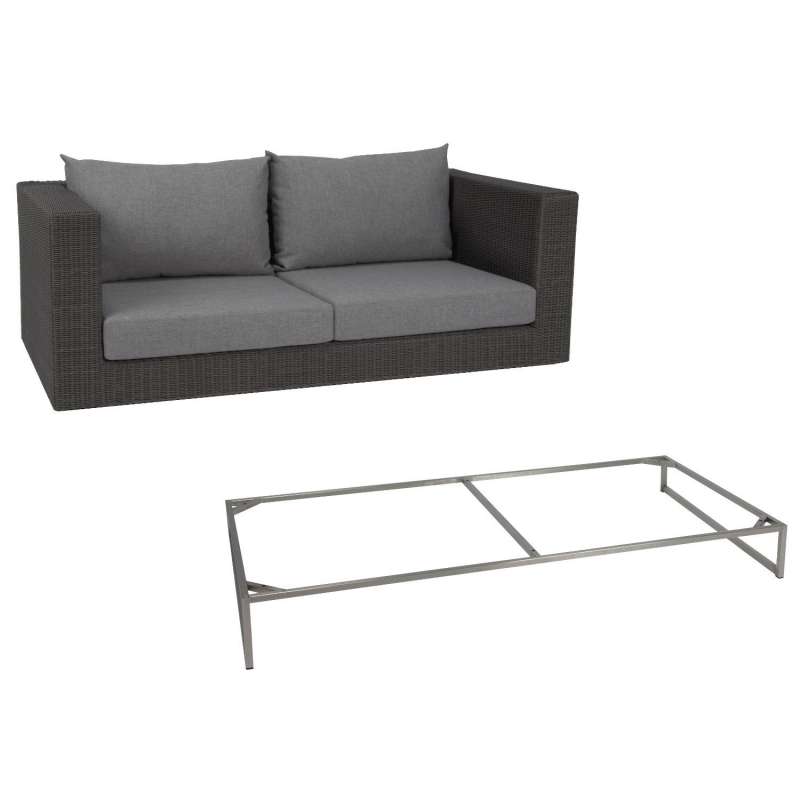 Stern 2-Sitzer Lounge-Sofa Fontana Dining Geflecht basaltgrau/Edelstahl Kufengestell/Kissen seidengr