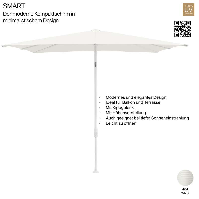 GLATZ Sonnenschirm SMART rechteckig 250 x 200 cm Gestell matt weiss Stoff Farbe 404 White Mittelmast