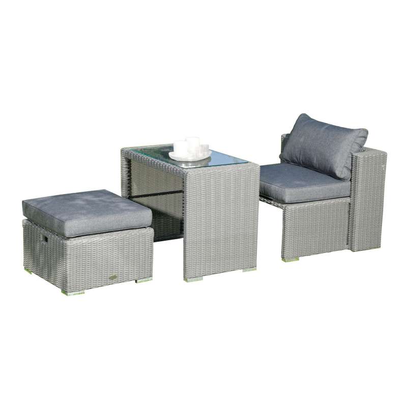 Sonnenpartner SunnySmart 3-teilige Balkon-Sitzgruppe Cool Aluminium mit Polyrattan rustic-vintage Ba