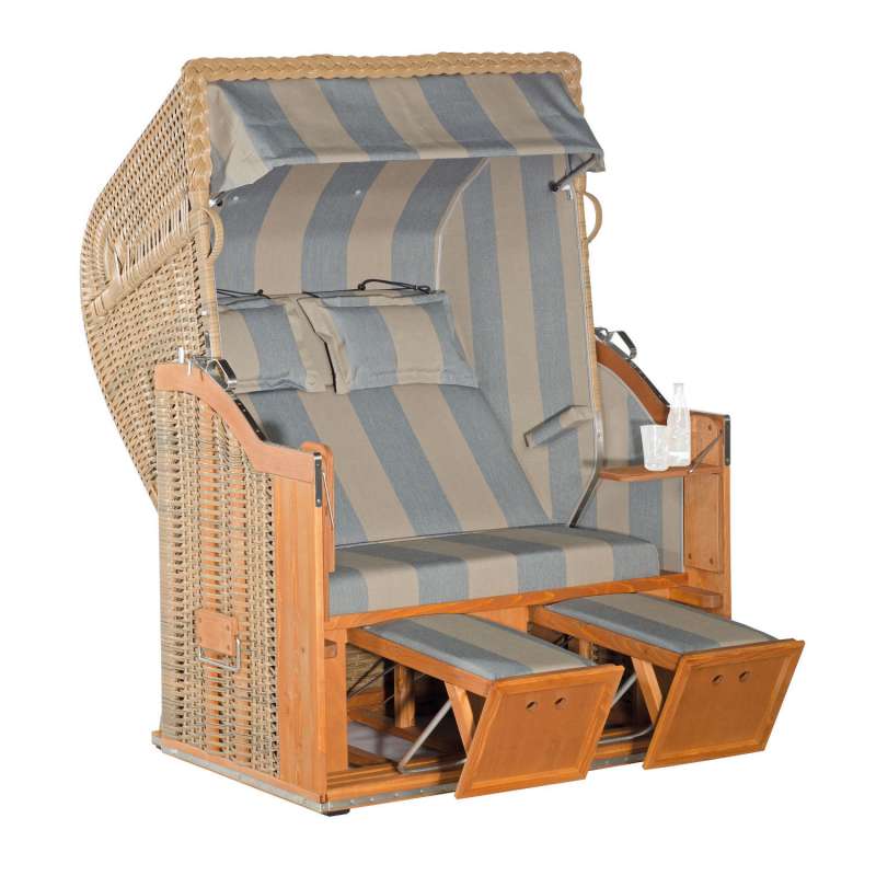 Sonnenpartner Strandkorb Classic 2-Sitzer Halbliegemodell marone/grau mit Sonderausstattung