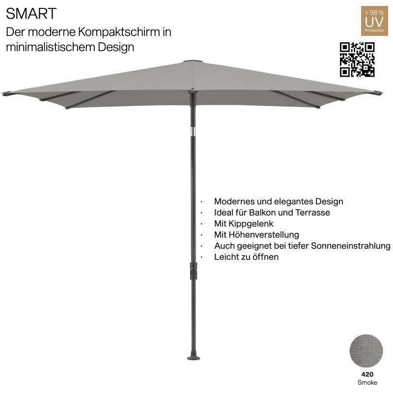 GLATZ Sonnenschirm SMART quadratisch 200 x 200 cm Gestell anthrazit Stoff Farbe 420 Smoke Mittelmast